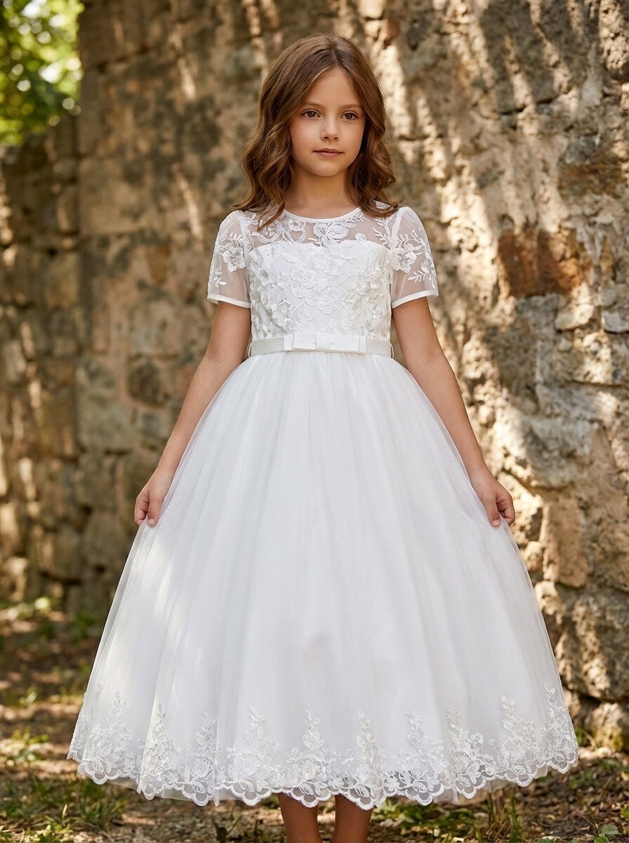 Grossiste R Framboise - Robe de cérémonie enfant en tulle avec broderies délicates et idéale mariage, baptême, communion, cortège, anniversaire et fête