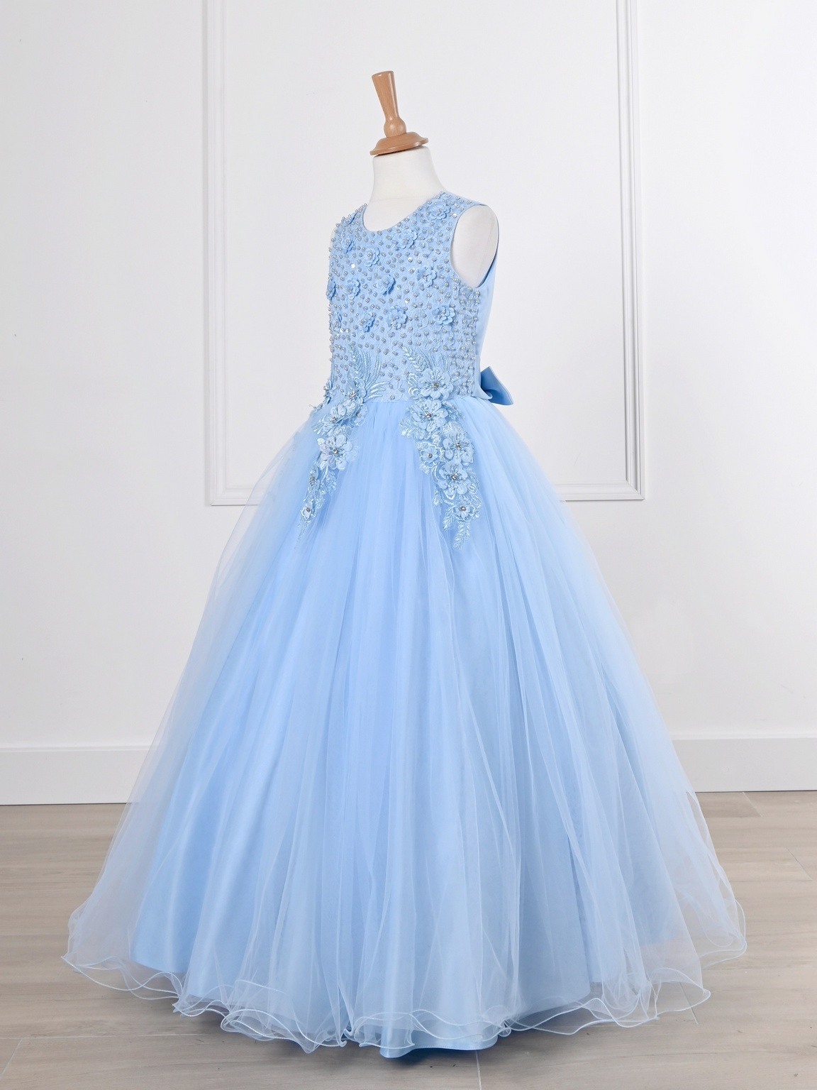 Mayorista R Framboise - Vestido largo con cintura de perlas y encaje