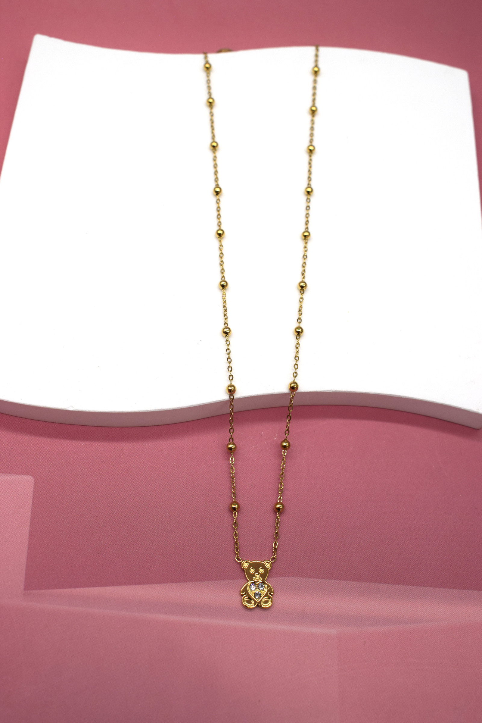 Wholesaler Rouge Bonbons - CHILDREN'S TEDDY BEAR NECKLACE IN STAINLESS STEEL