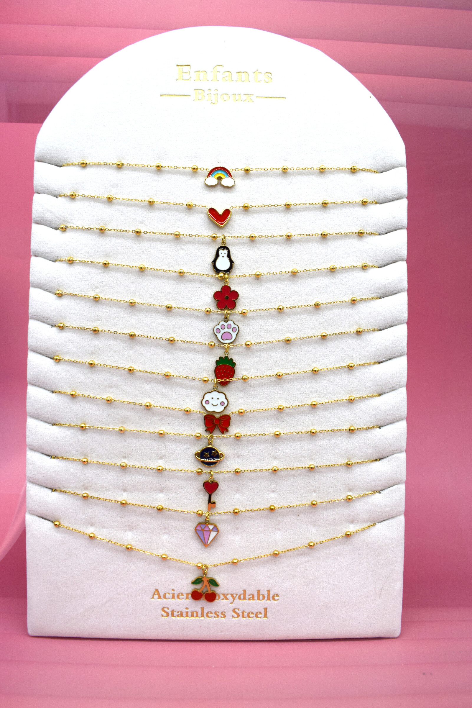Wholesaler Rouge Bonbons - Set of 12 stainless steel necklaces for children