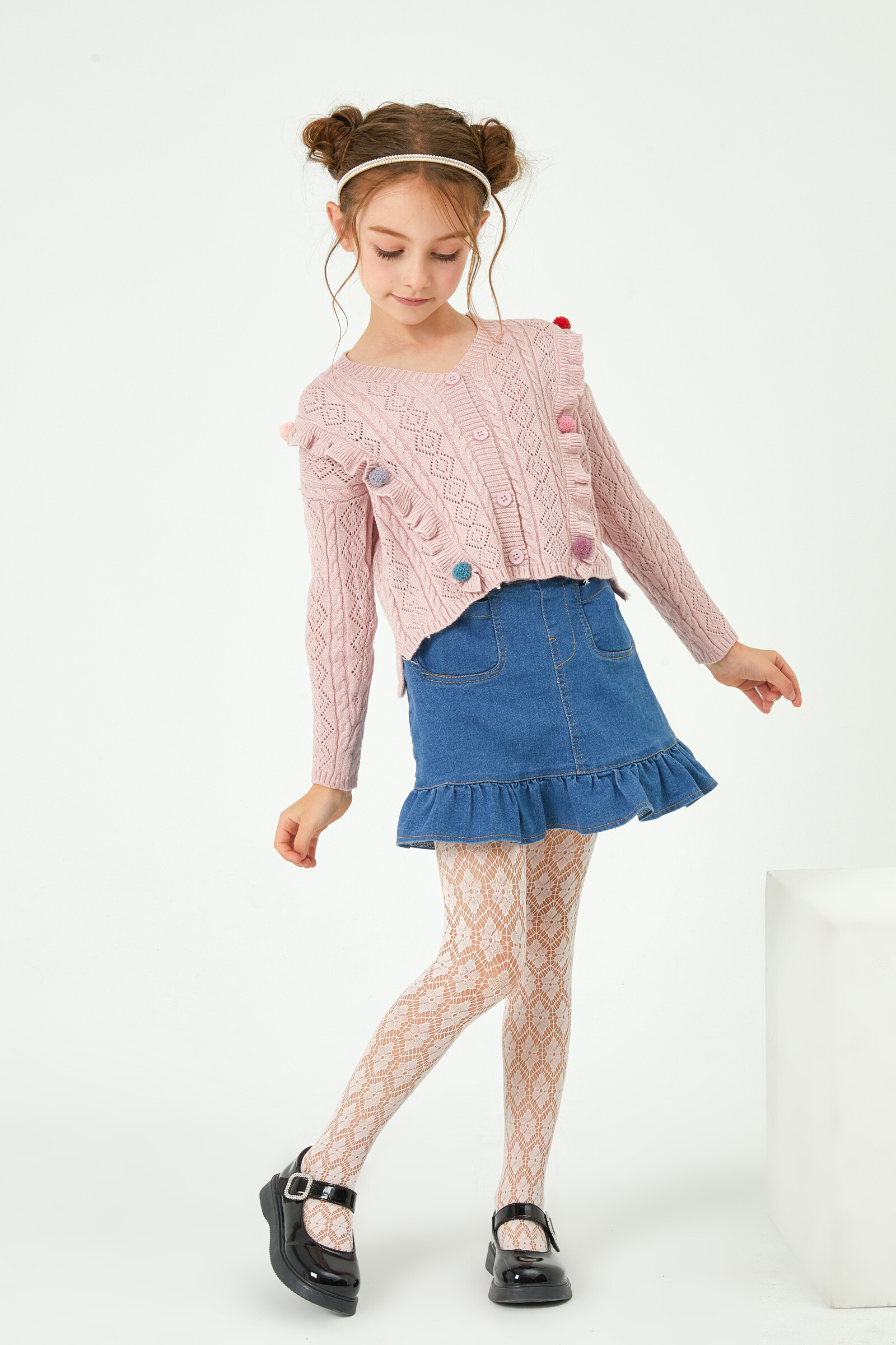 Wholesaler Snow Rose - Children's fishnet tights with flower pattern