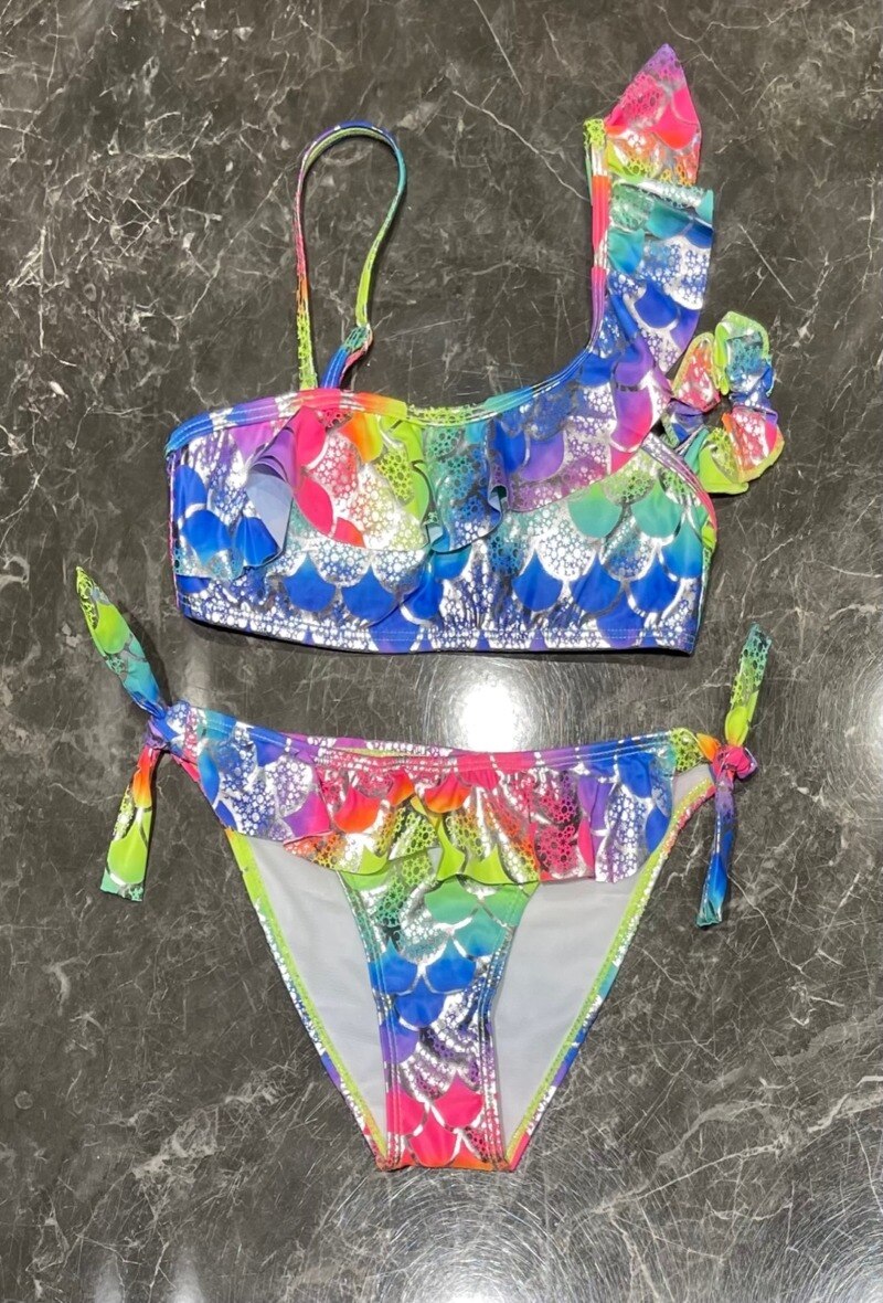 Grossista Squared & Cubed - Costume da bagno due pezzi per ragazza + elastico per capelli coordinato