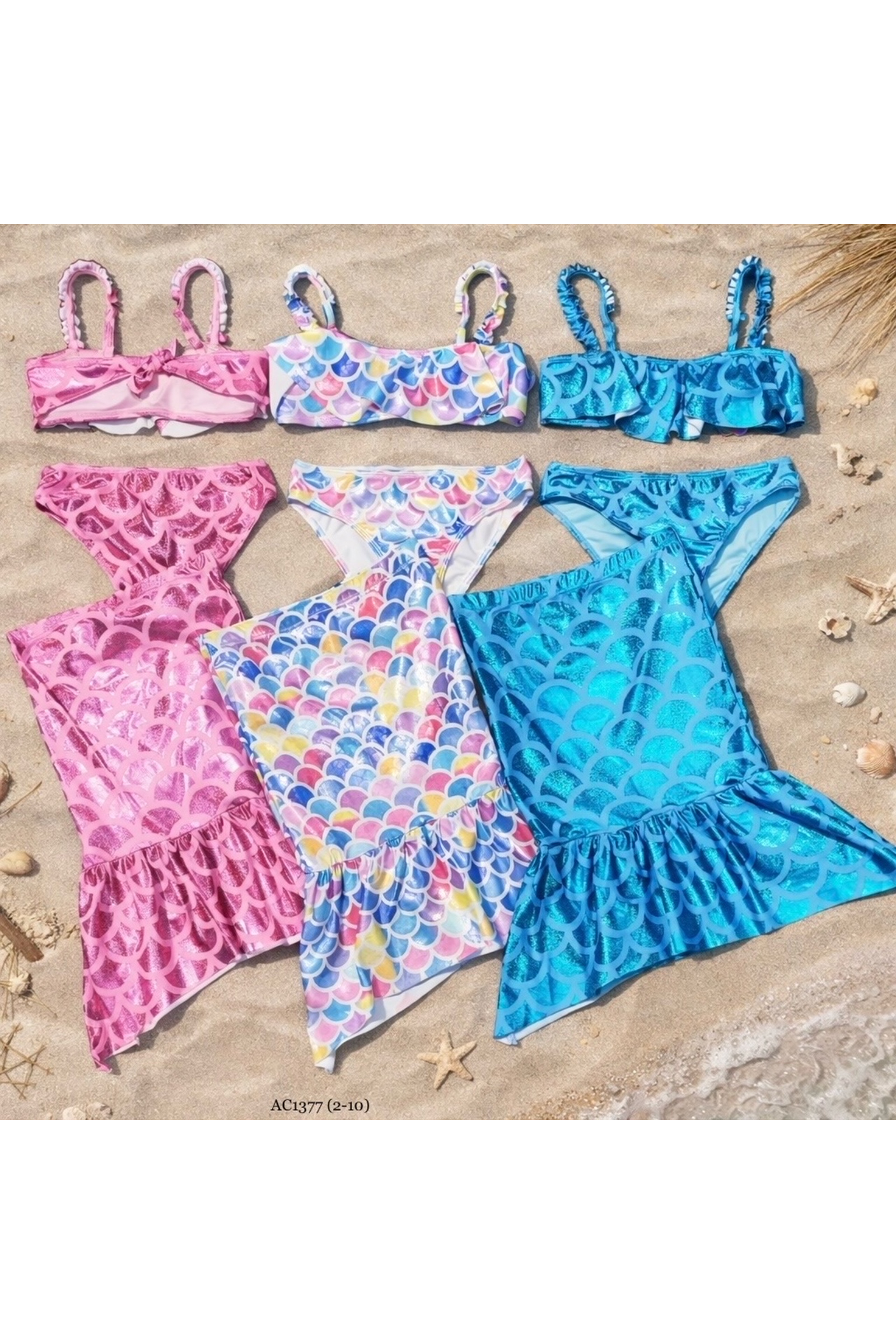 Grossiste Squared & Cubed - Ensemble maillot de bain deux-pièces fille + jupe en forme de queue de sirène assortie