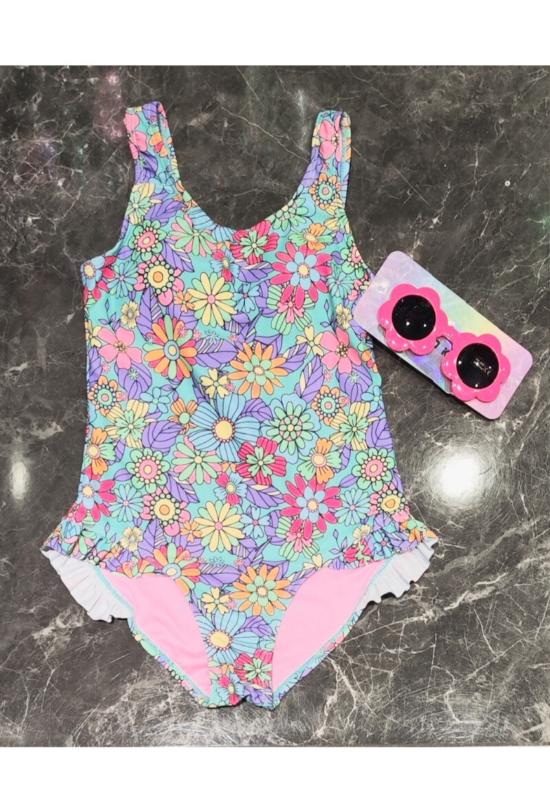 Grossiste Squared & Cubed - Maillot de bain 1 pièce fille + une paire de lunettes de soleil fantaisie