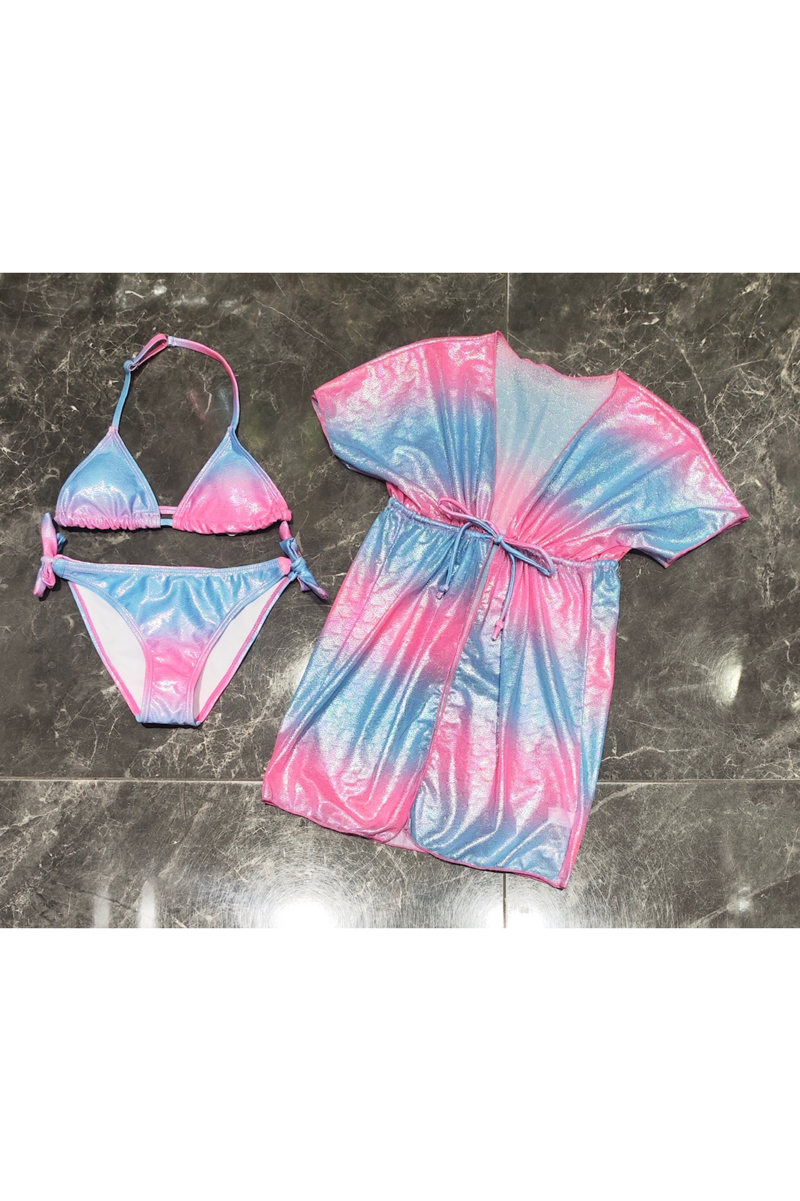 Grossiste Squared & Cubed - Ensemble maillot de bain deux-pièces fille + veste irisée assortie