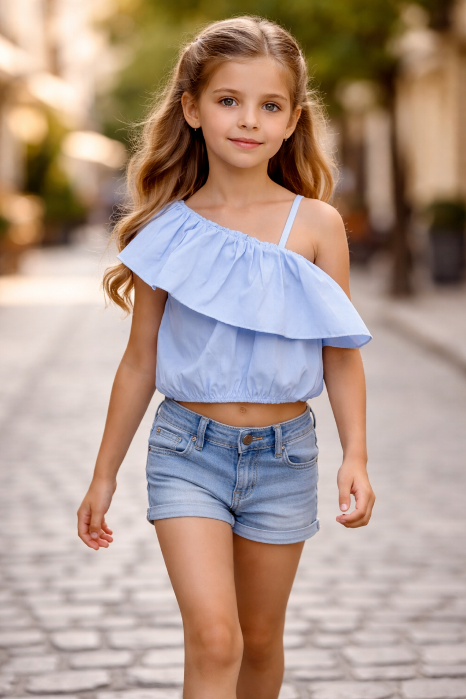 Wholesaler Squared & Cubed - Girls' asymmetric cotton poplin top