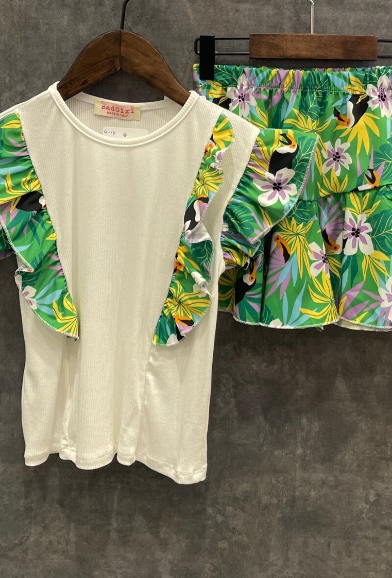 Grossista Squared & Cubed - Set t-shirt + gonna pantaloncino con stampa tropicale