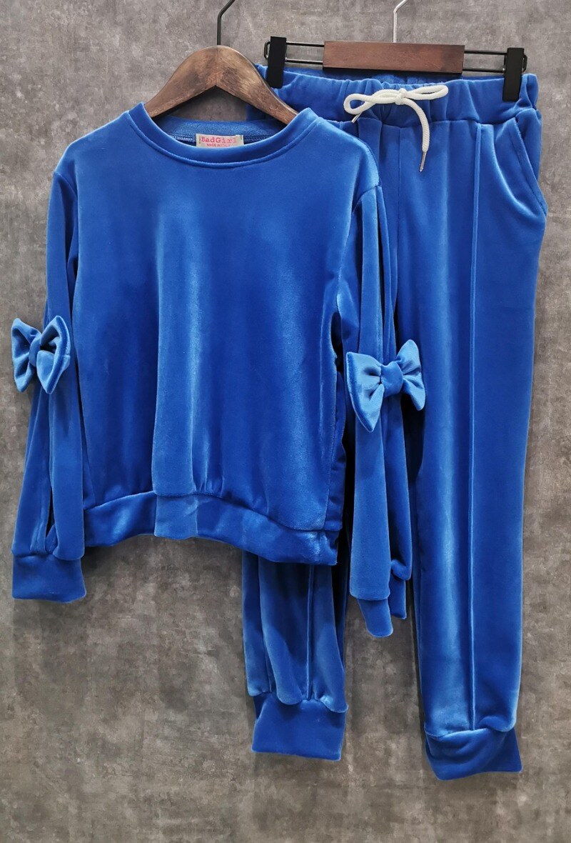 Grossiste Squared & Cubed - Ensemble jogging en velours avec ouvertures et noeuds sur les manches