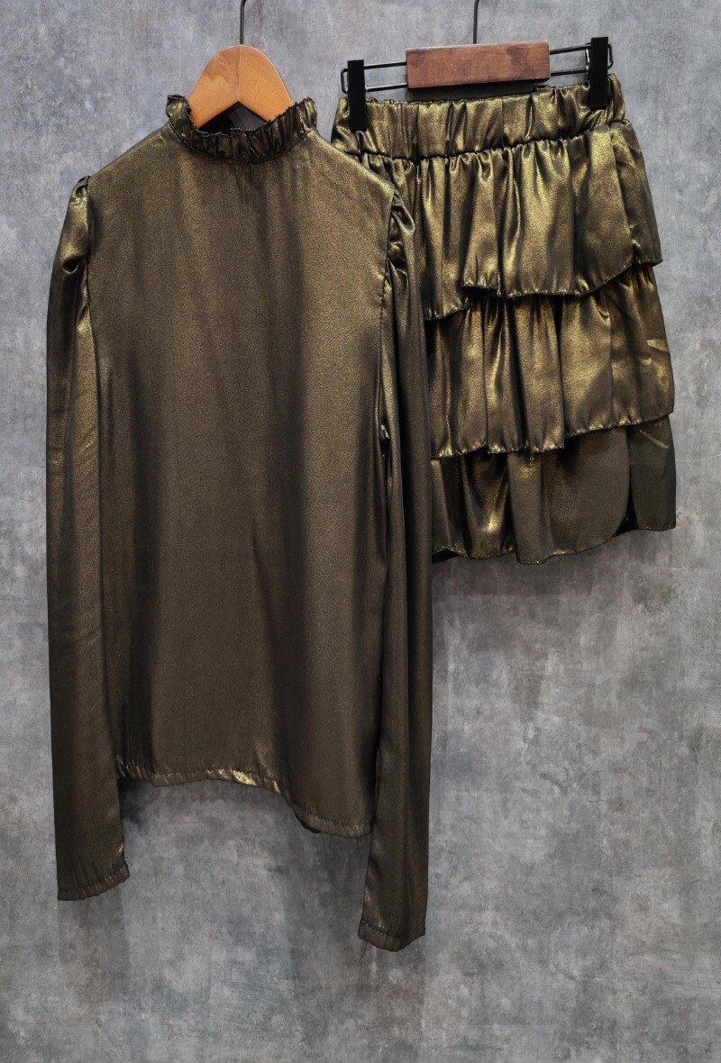 Grossista Squared & Cubed - Set top + gonna a balze in chiffon metallizzato