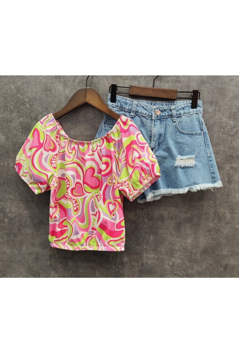 Grossista Squared & Cubed - Set top stampato + shorts di jeans