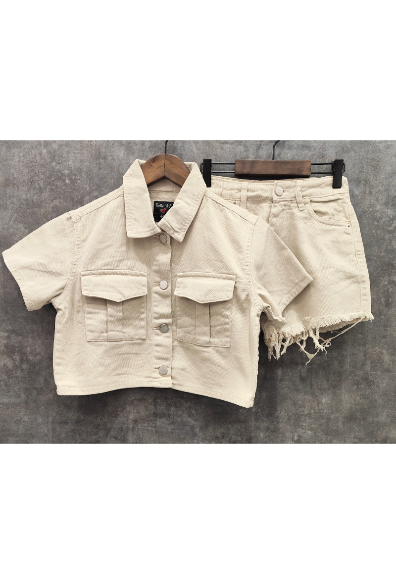 Großhändler Squared & Cubed - Set aus Jeanshemd und Shorts für Mädchen
