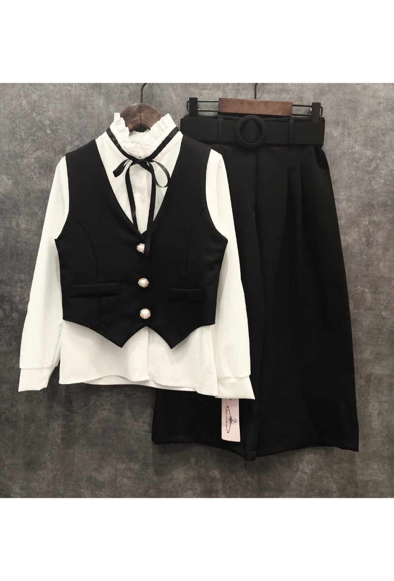 Grossiste Squared & Cubed - Ensemble 3 pieces fille chemise + gilet + pantalon court large