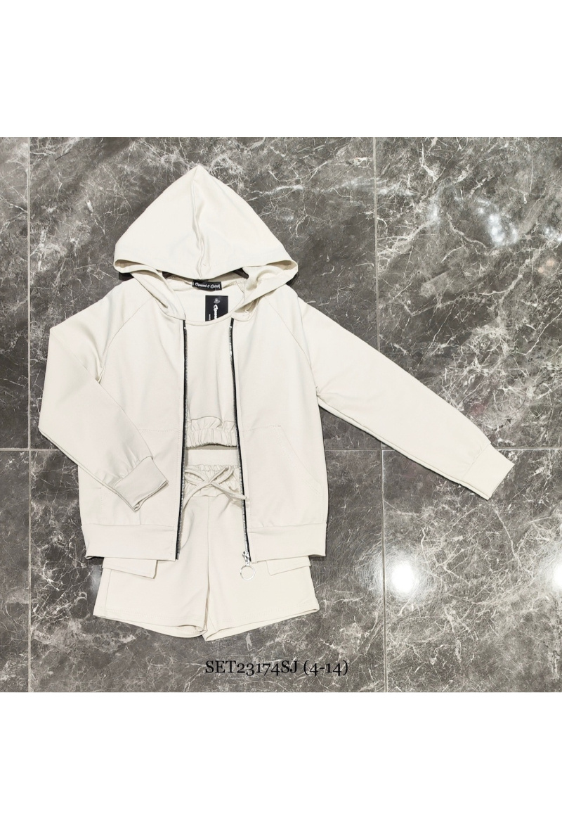 Grossiste Squared & Cubed - Ensemble 3 pieces sweat zippe + top + short en coton jersey