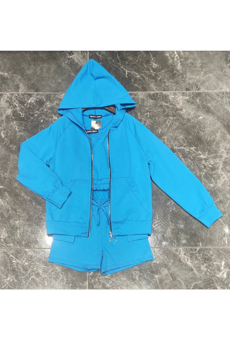 Großhändler Squared & Cubed - 3-teiliges Set aus Sweatshirt mit Reißverschluss, Oberteil und Shorts aus Baumwolljersey