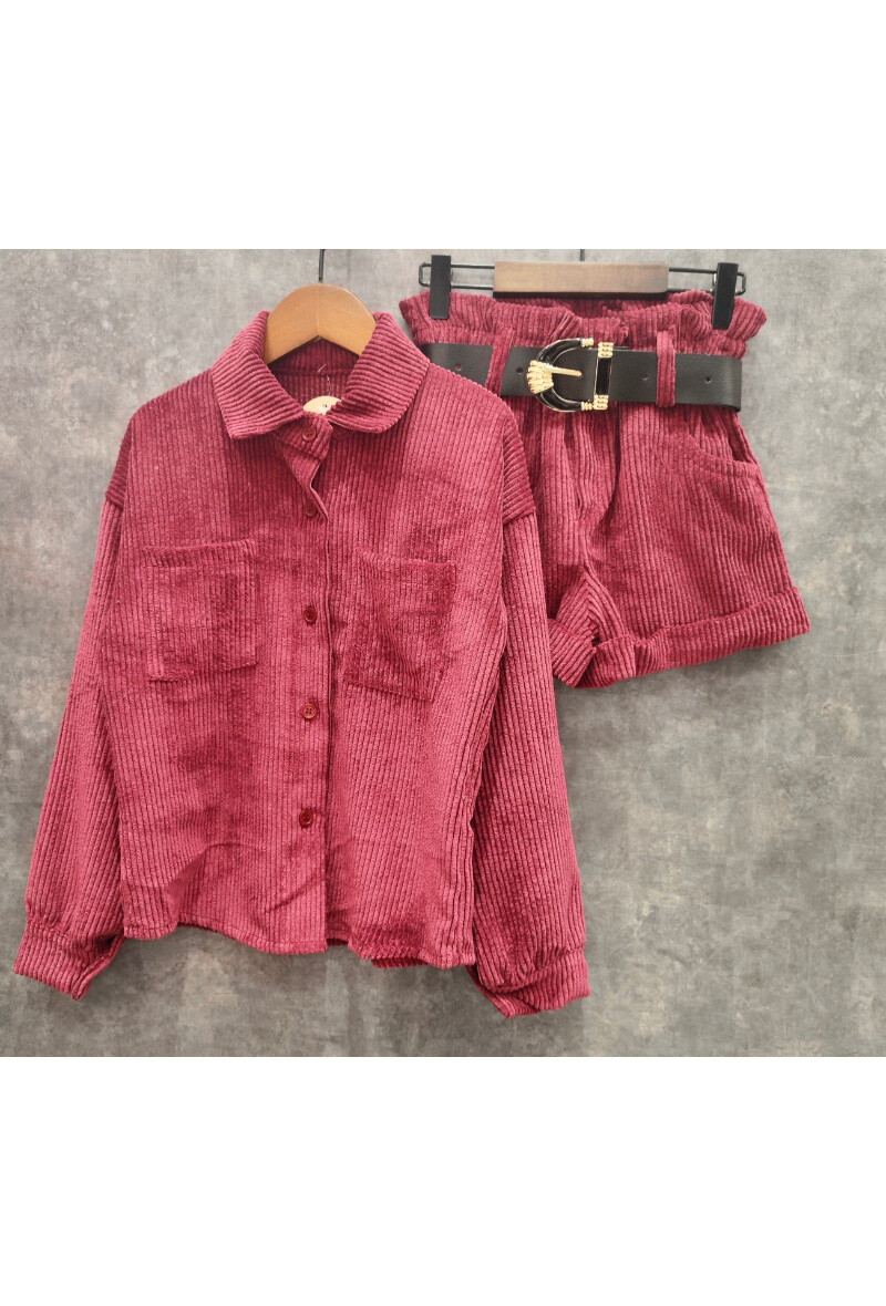 Grossista Squared & Cubed - Completo camicia + pantaloncino in velluto a coste con cintura