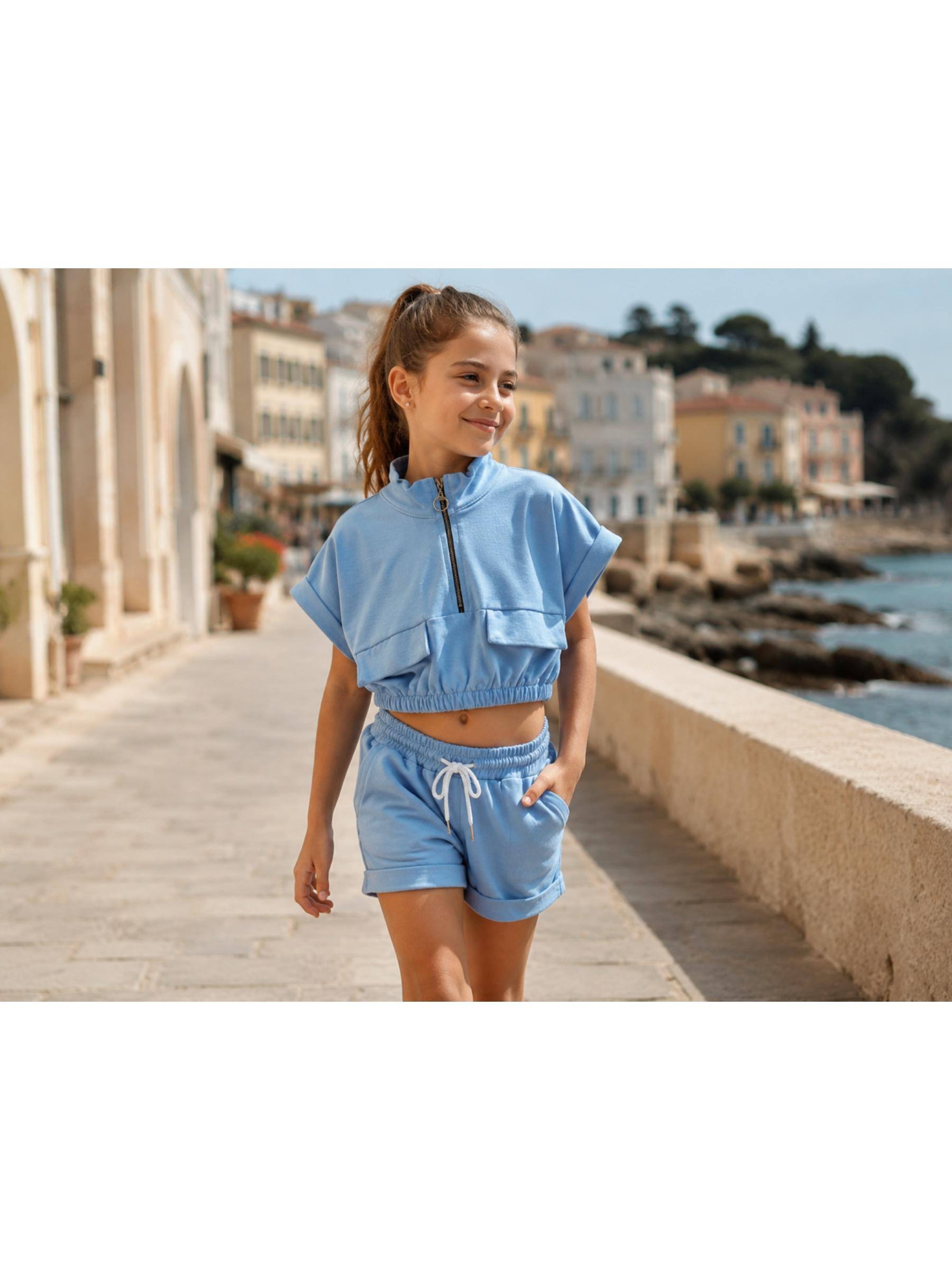 Grossiste Squared & Cubed - Ensemble fille sweat sans manches + short en molleton