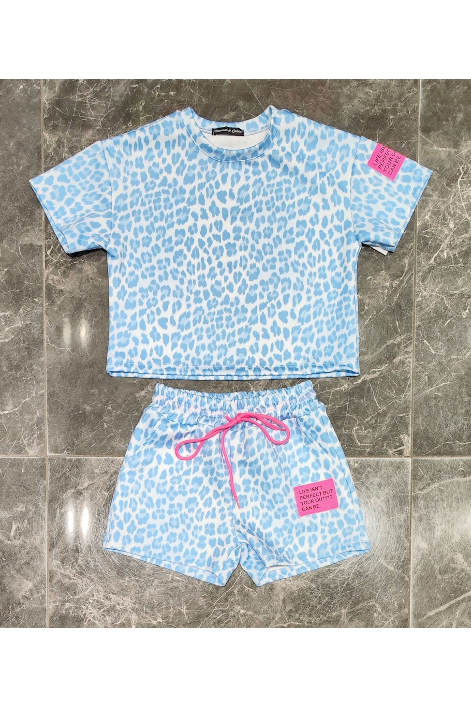 Ensemble haut et short à manches courtes imprimé été pour filles, tenue décontractée à col rond et poches pour adolescentes et juniors, légère et confortable Ensemble Fille 8 Ans (Sky Blue, 4-5