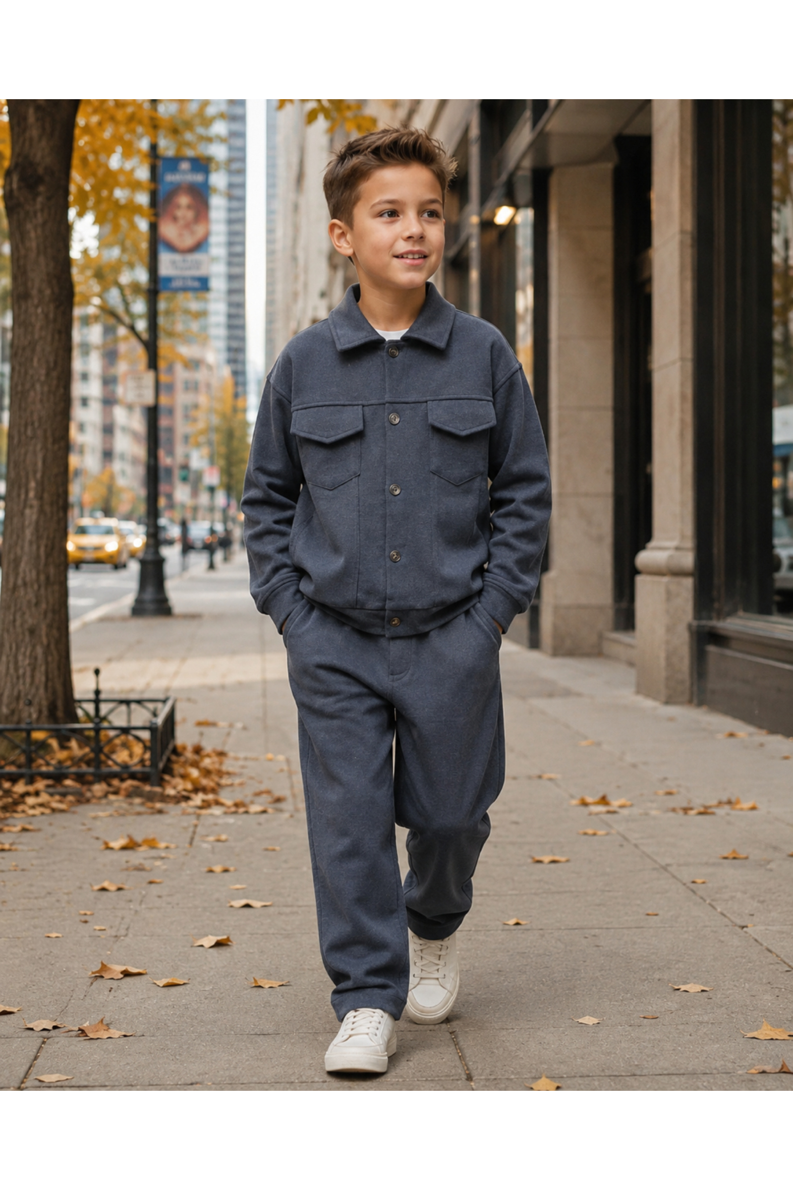 Grossiste Squared & Cubed - Ensemble garçon surchemise boutonnée avec col polo + pantalon large assorti