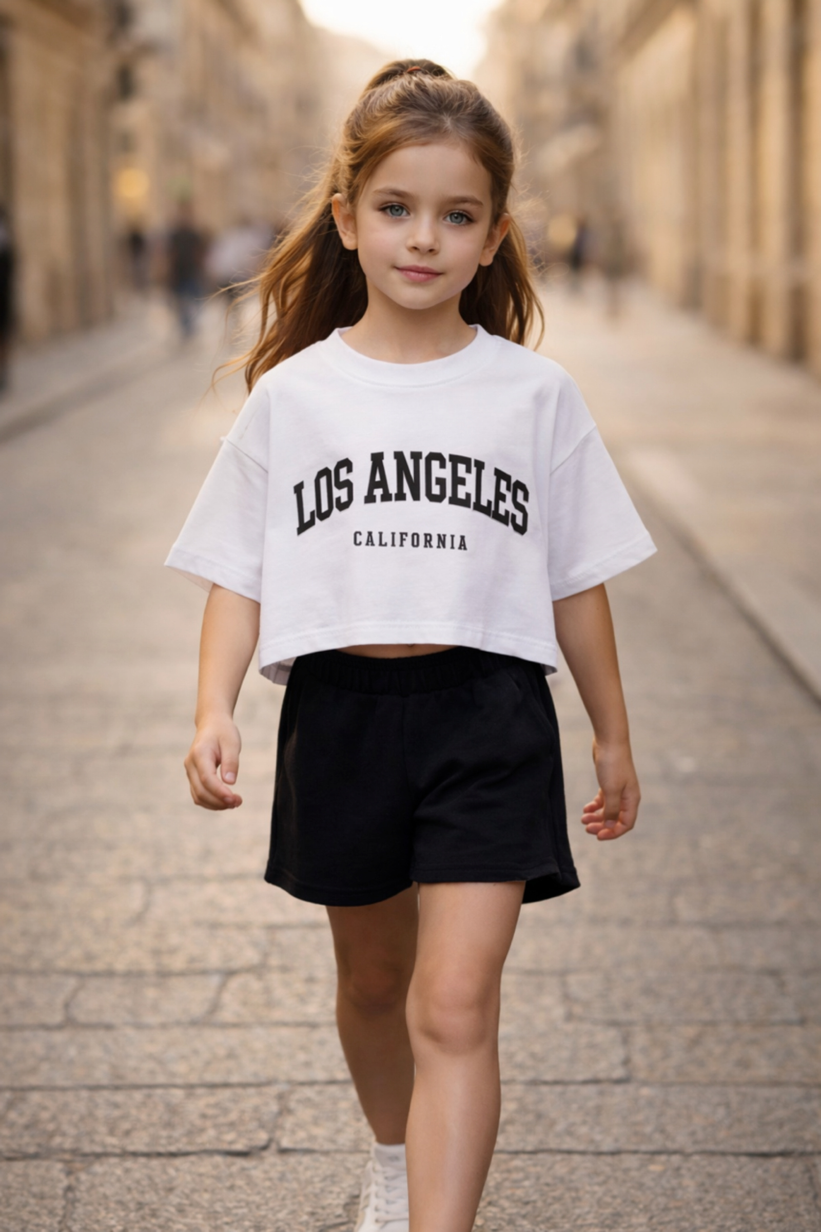 Großhändler Squared & Cubed - Mädchen-Set: Oversized-Cropped-T-Shirt + passende Baumwollshorts