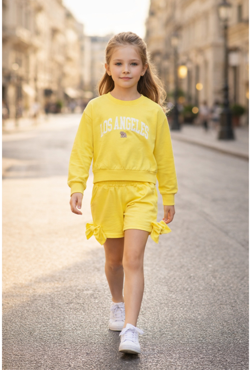 Grossiste Squared & Cubed - Ensemble fille sweat + short avec noeud décoratif assorti