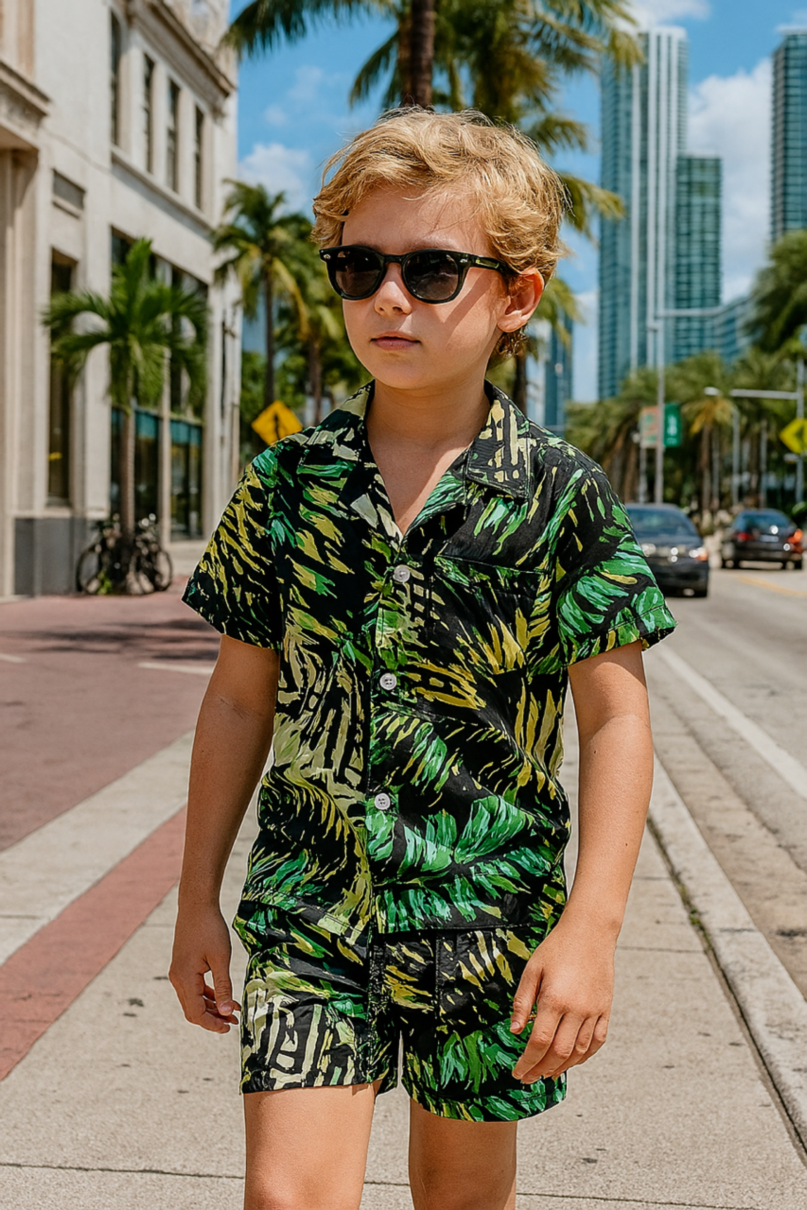 Grossiste Squared & Cubed - Ensemble chemisette fluide + short assorti garçon à imprimé tropical