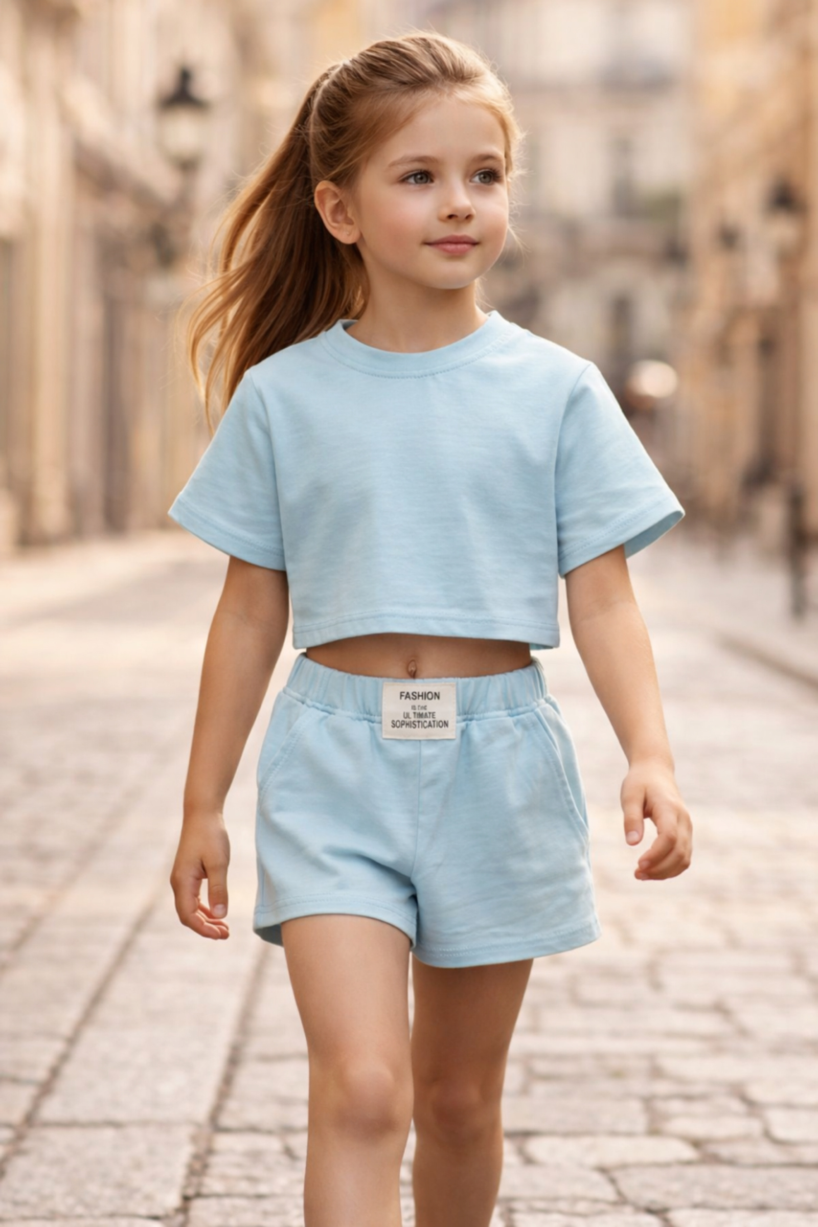 Grossiste Squared & Cubed - Ensemble fille tshirt cropped + short assorti en coton