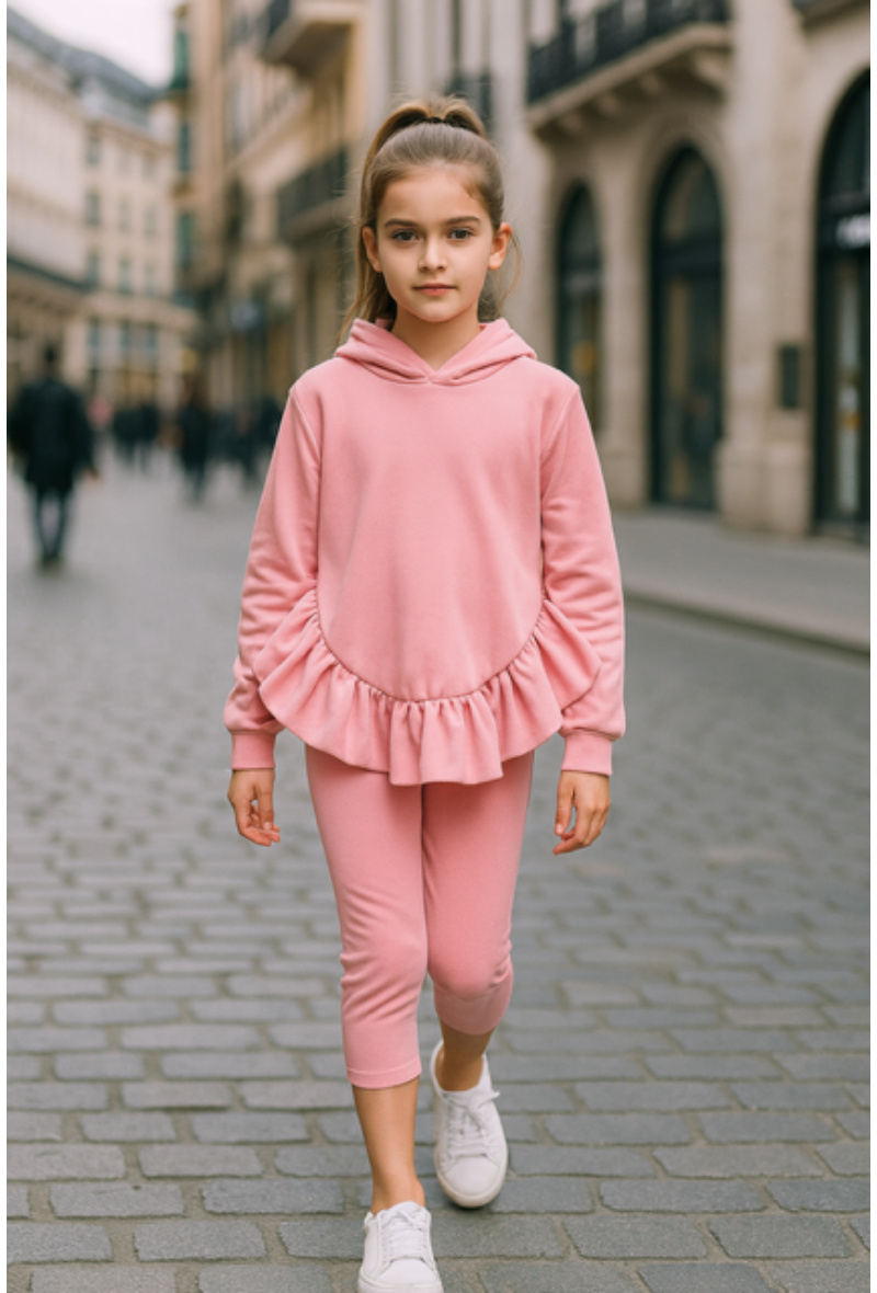 Mayorista Squared & Cubed - Conjunto para niña: sudadera + leggings 7/8 de terciopelo piel de melocotón