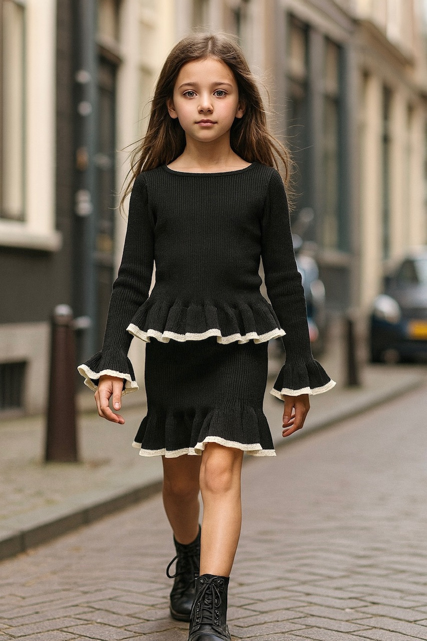 Großhändler Squared & Cubed - Mädchen-Strickset mit Rüschenpullover + passendem Rock