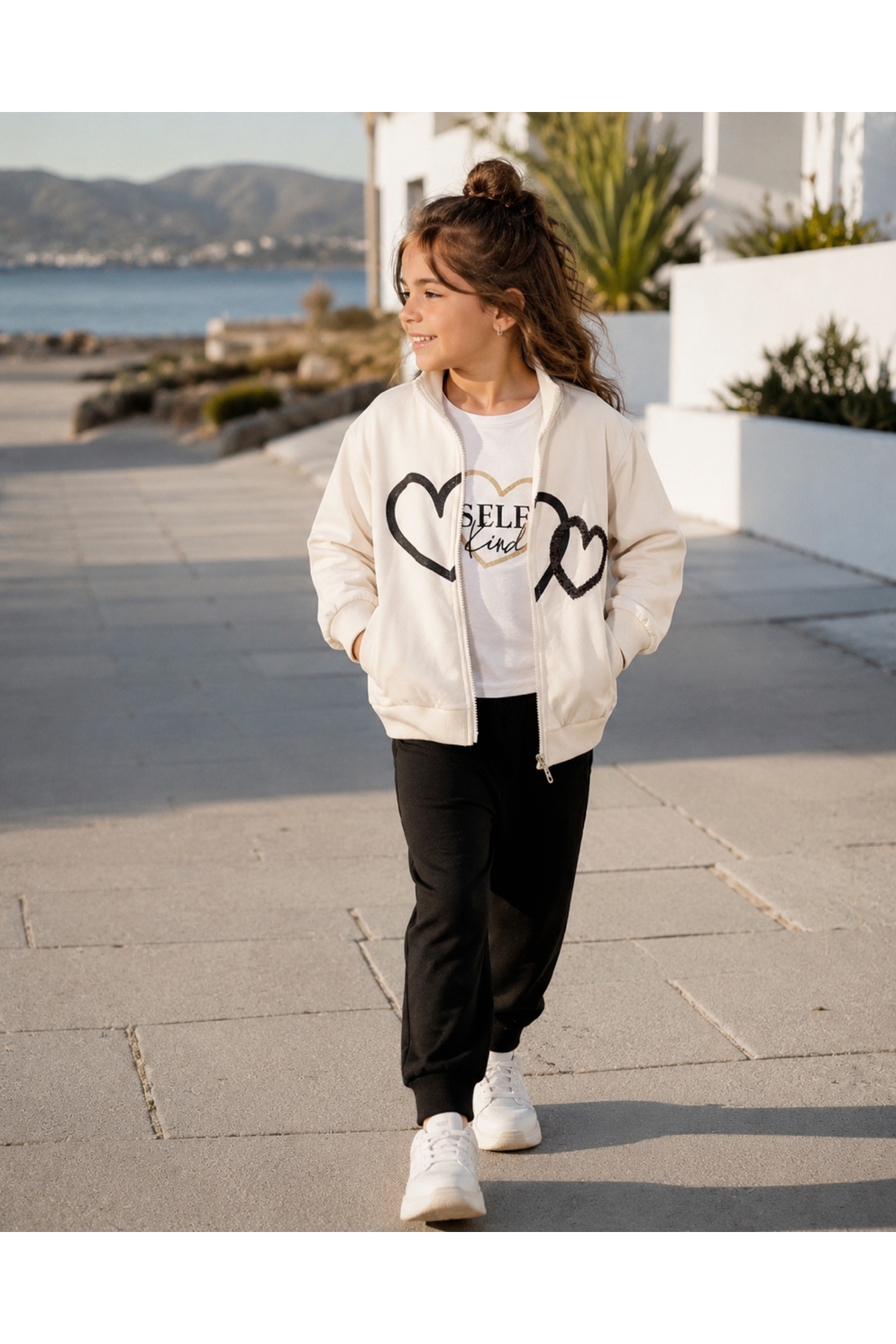 Mayorista Squared & Cubed - Conjunto de chándal de niña de 3 piezas con chaleco con cremallera y camiseta de manga larga estampada Before Kind