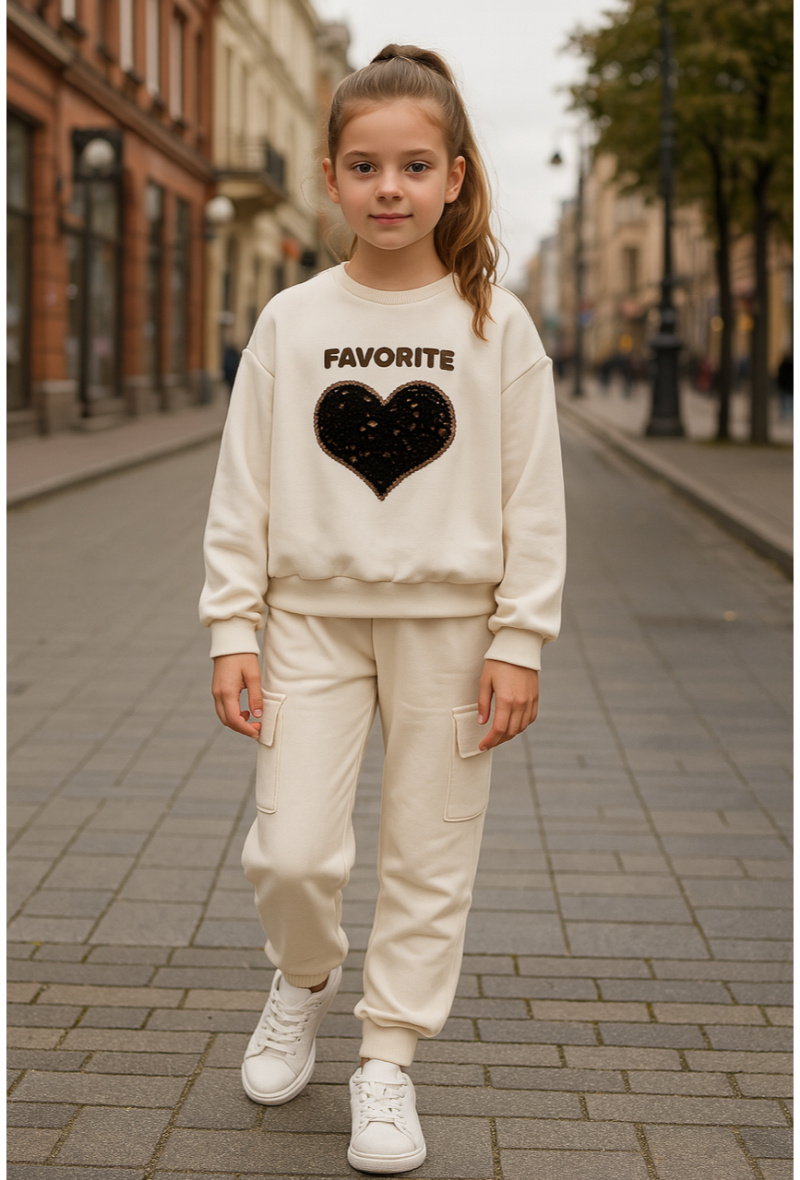 Mayorista Squared & Cubed - Conjunto de chándal para niña con sudadera adornada con lentejuelas + pantalones cargo de chándal