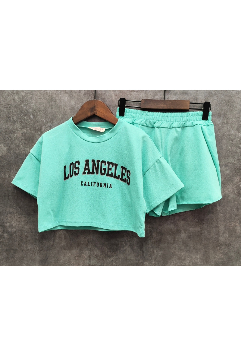Grossiste Squared & Cubed - Ensemble crop top + short en coton avec impression Los Angeles en noir