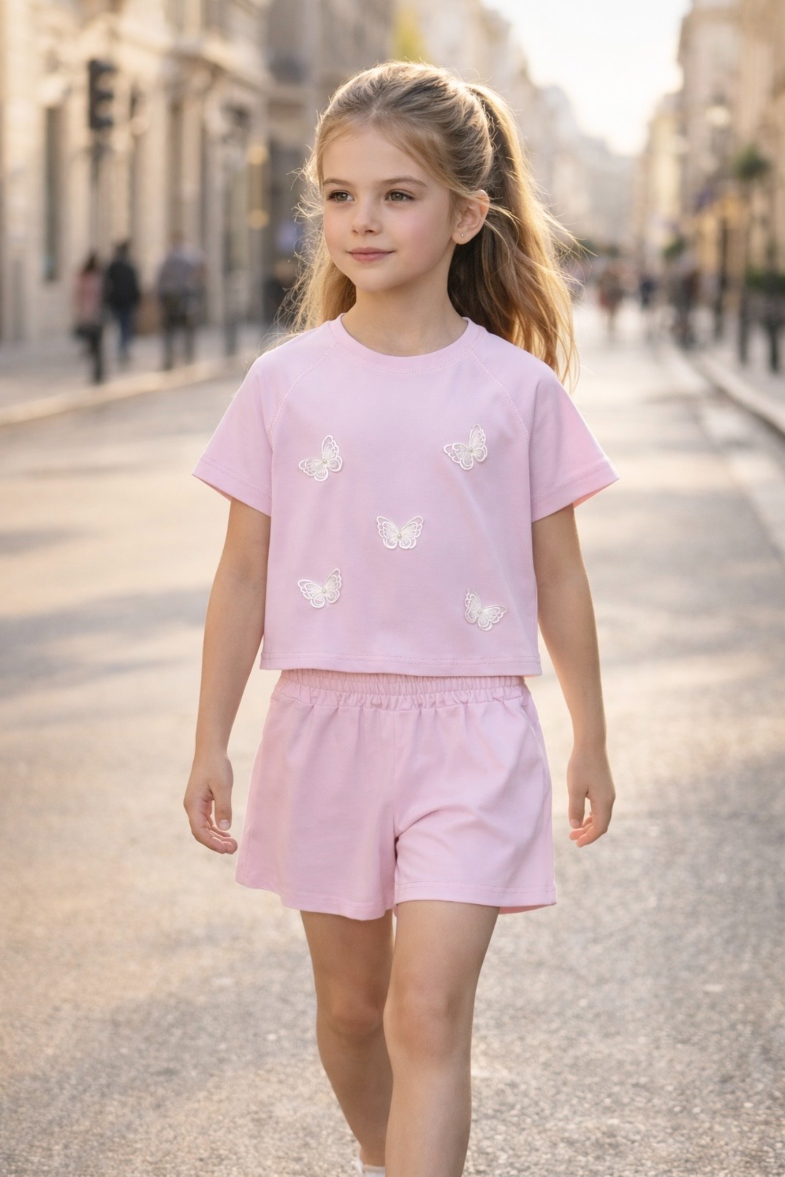 Grossiste Squared & Cubed - Ensemble fille tshirt + short en coton fille avec empiècements papillons