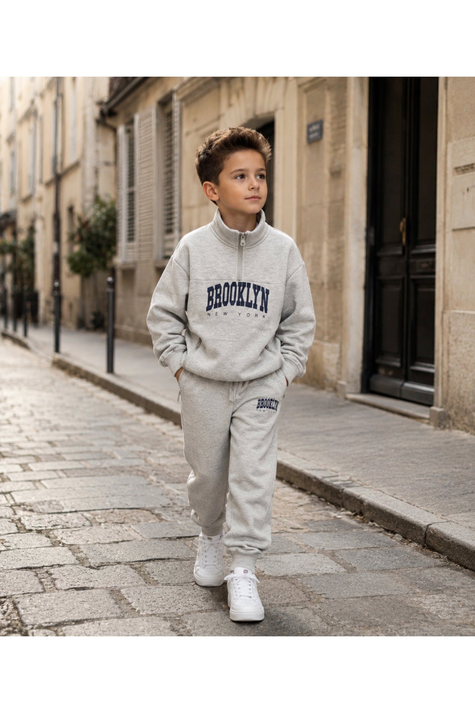 Mayorista Squared & Cubed - Conjunto de chándal para niño con sudadera de cuello alto con cremallera y estampado de Brooklyn
