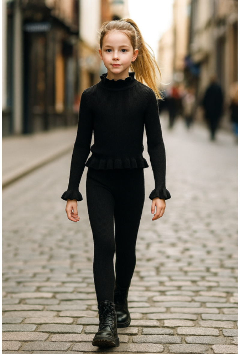 Großhändler Squared & Cubed - Geripptes Strickset mit Rüschensweater + Leggings