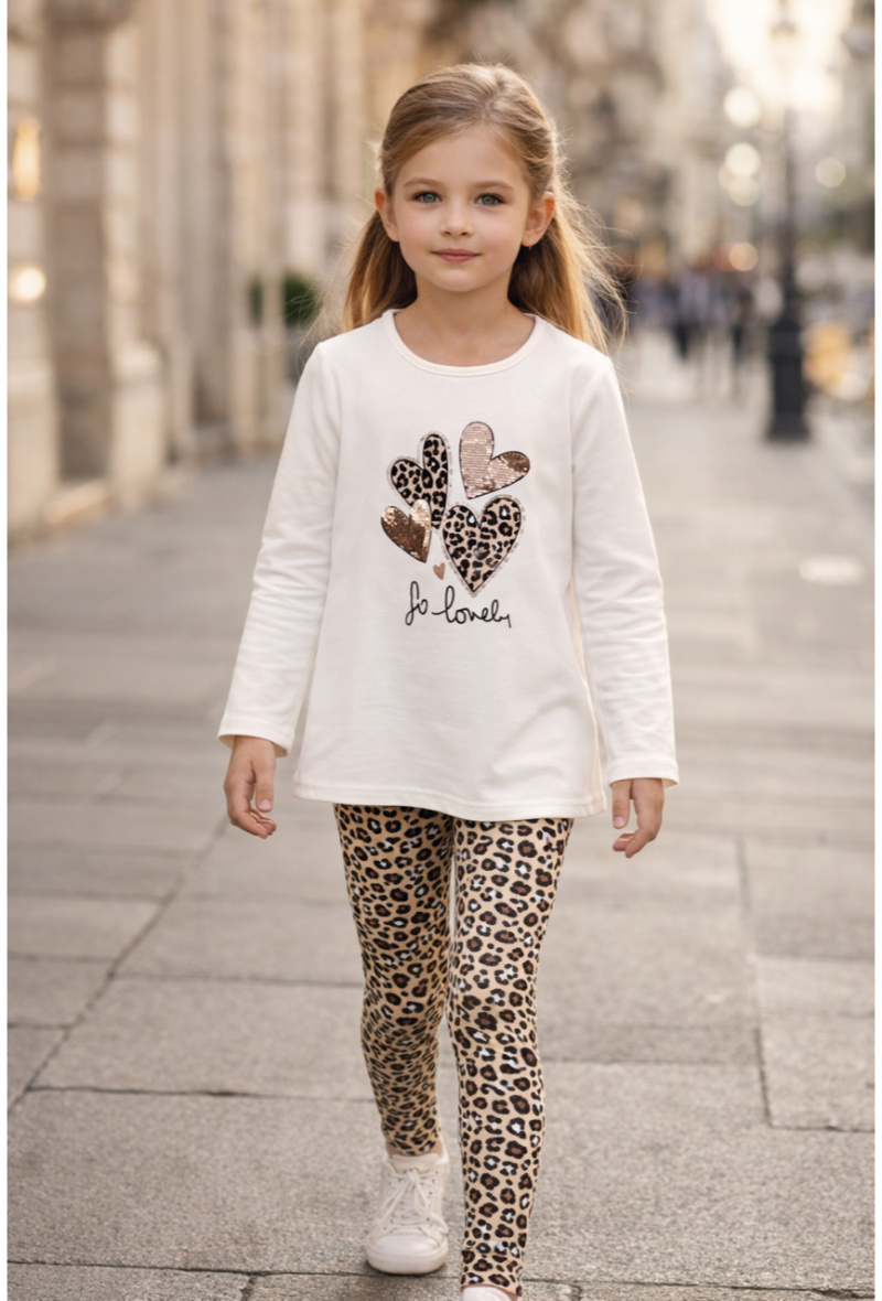 Grossiste Squared & Cubed - Ensemble fille tshirt manches longues + legging imprimé léopard