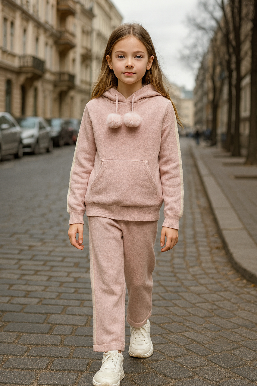 Grossiste Squared & Cubed - Ensemble fille en maille sweat à capuche + pantalon large