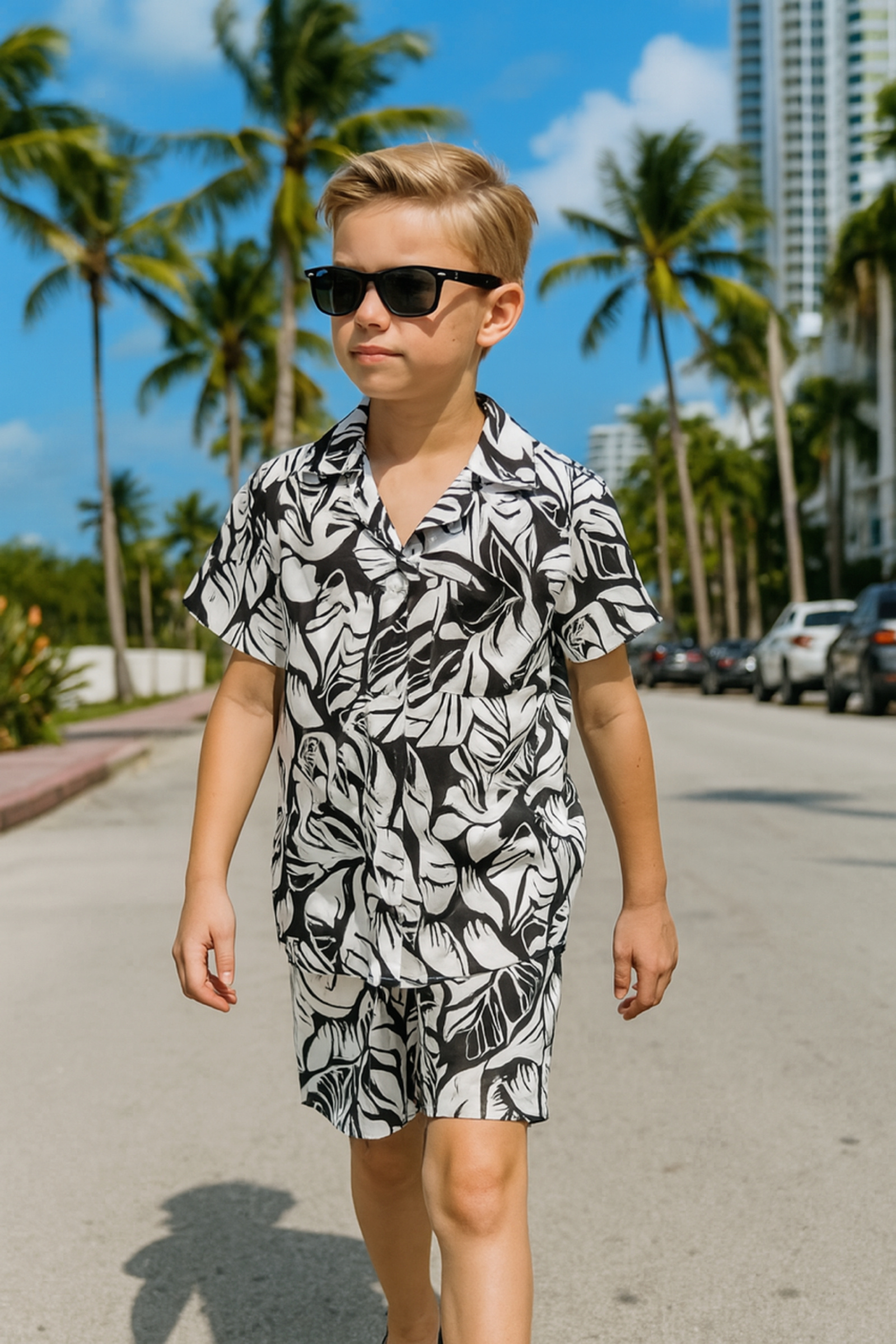 Grossiste Squared & Cubed - Ensemble fluide chemisette + short à imprimé tropical garçon