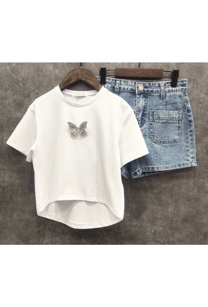Grossiste Squared & Cubed - Ensemble tshirt en coton + short en jeans fille