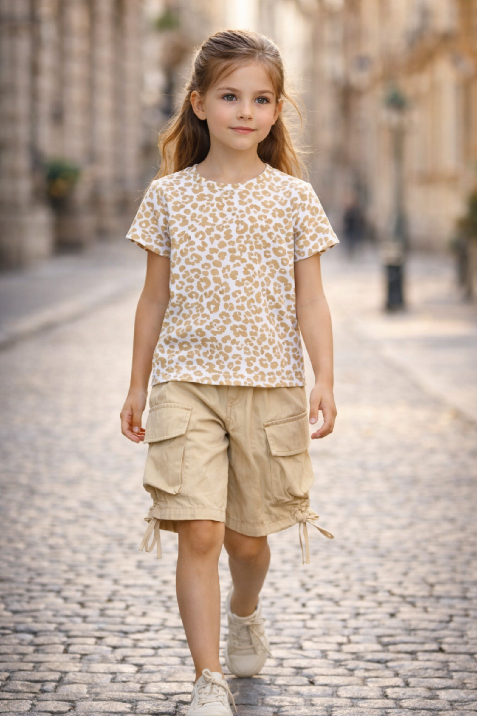 Grossiste Squared & Cubed - Ensemble fille tshirt imprimé léopard en rib + short cargo léger