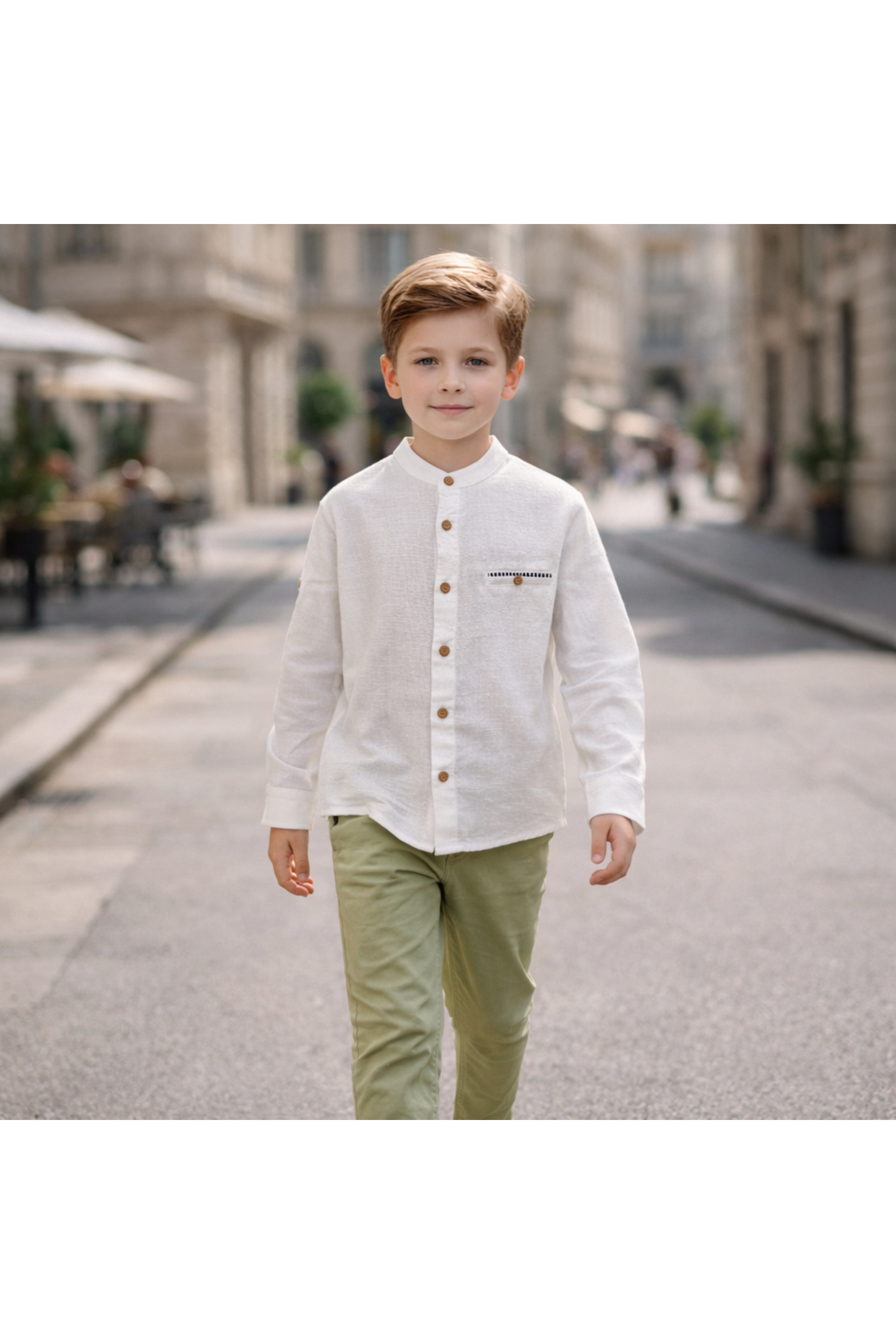 Grossiste Squared & Cubed - Ensemble garçon chemise col mao avec manches relevables par boutons + pantalon en coton
