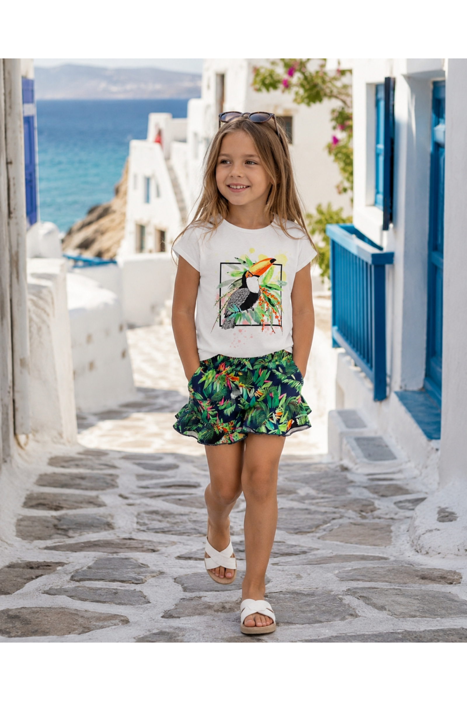 Grossiste Squared & Cubed - Ensemble fille tshirt + short assorti à imprimé tropical