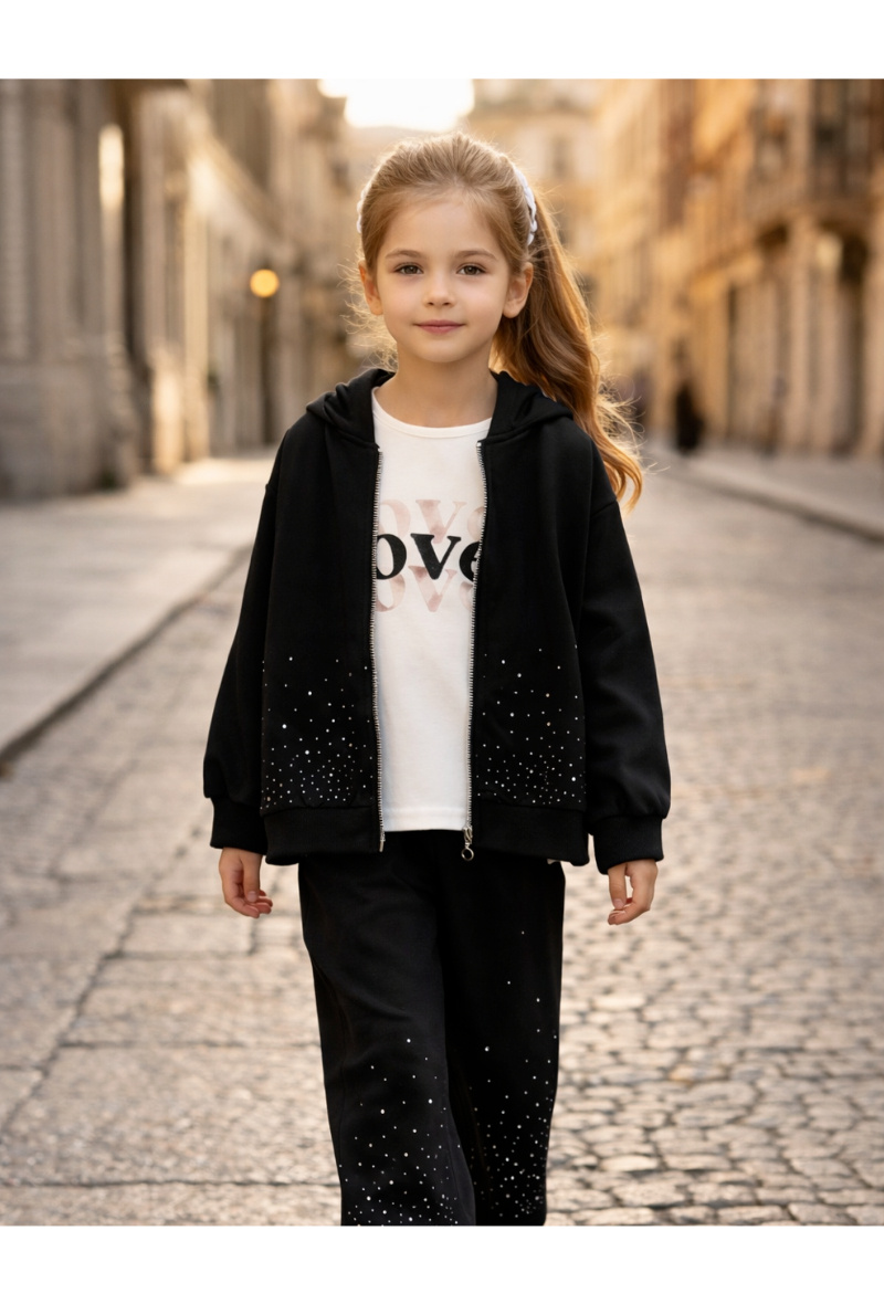 Grossiste Squared & Cubed - Ensemble jogging 3 pièces fille orné de strass avec tshirt à manches longues imprimé Love