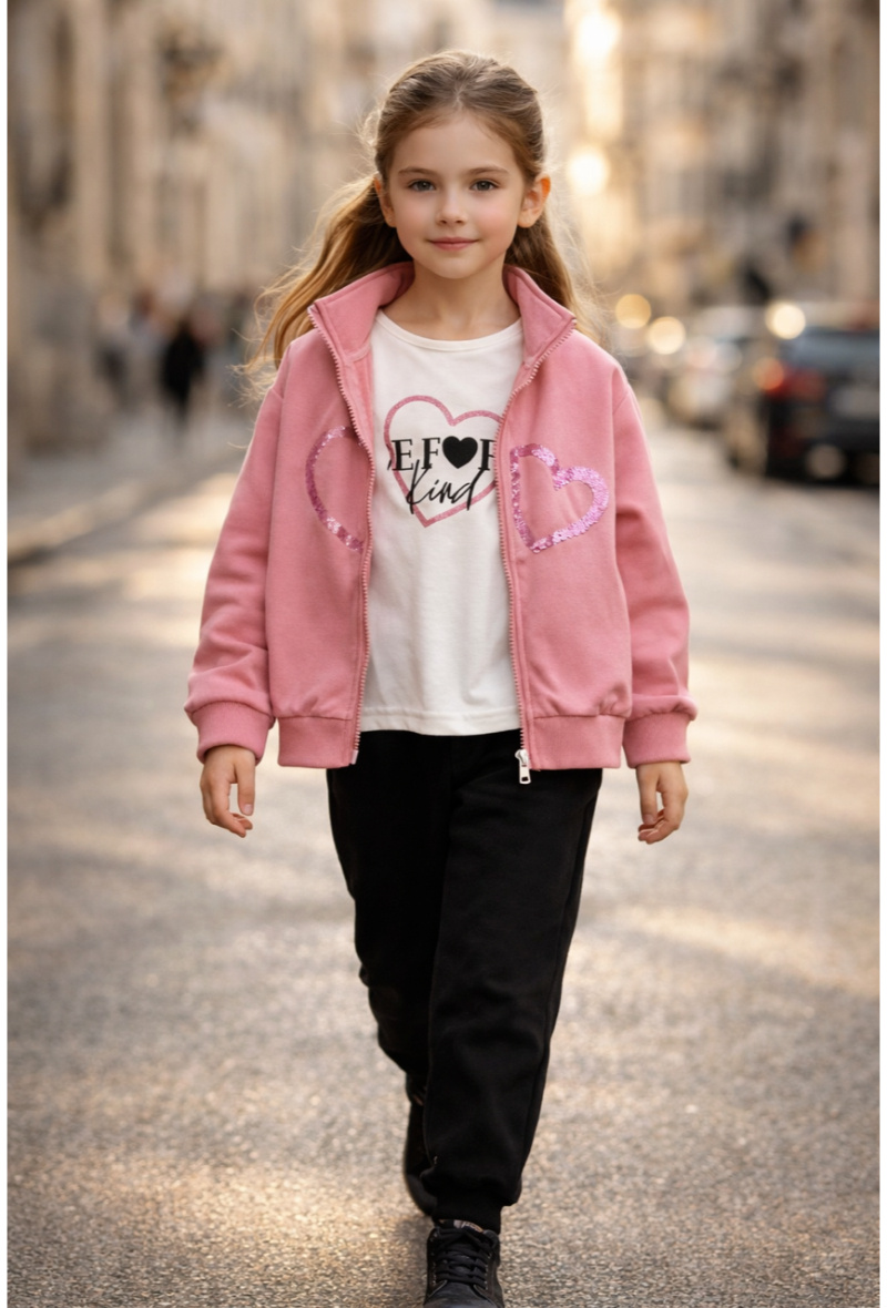 Wholesaler Squared & Cubed - Girls' 3-piece jogging set with zip-up vest and long-sleeve t-shirt printed with 'Before kind'