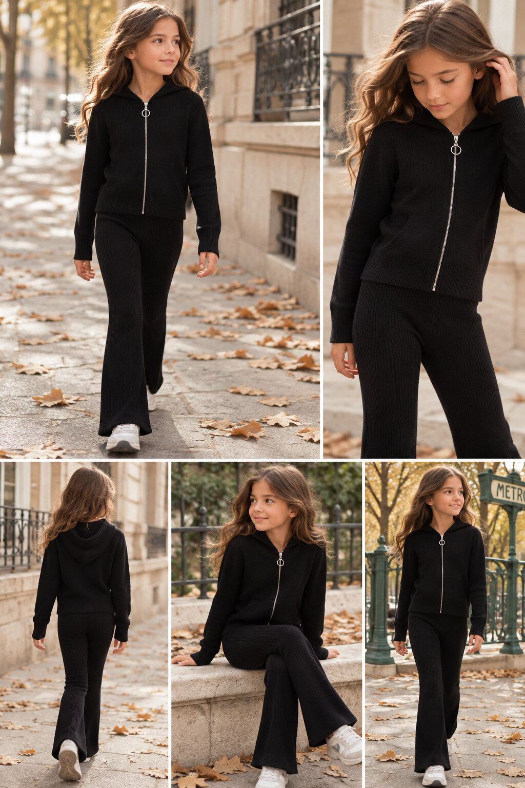 Grossiste Squared & Cubed - Ensemble fille sweat à capuche zippé + pantalon flare en maille