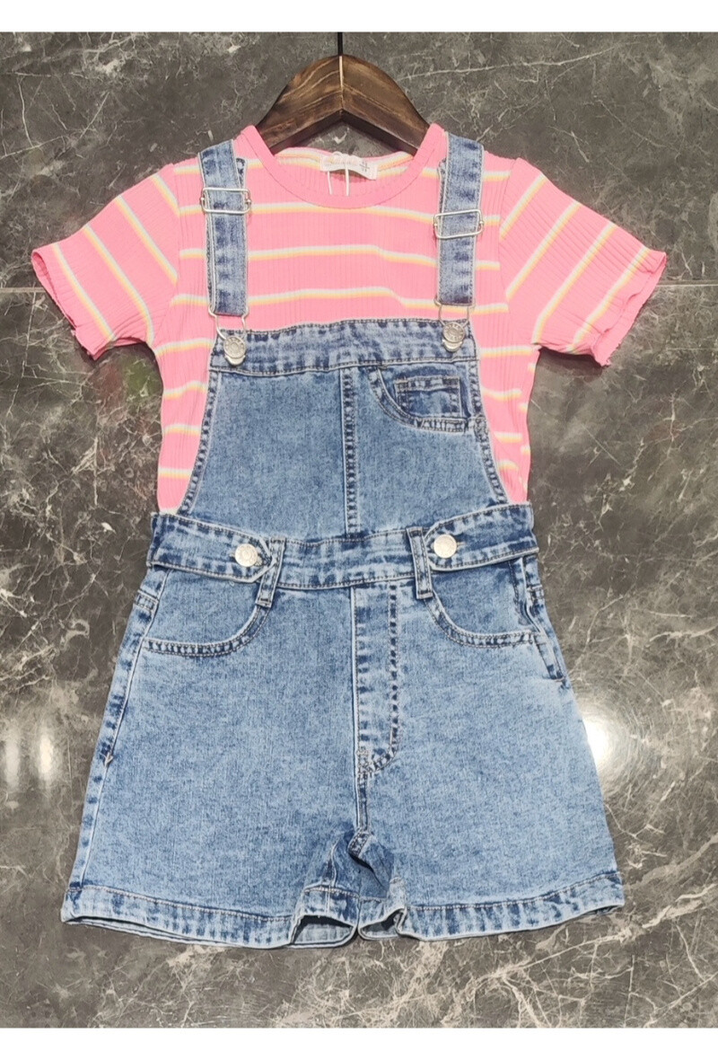 Grossiste Squared & Cubed - Ensemble tshirt cotelé + salopette short en jeans
