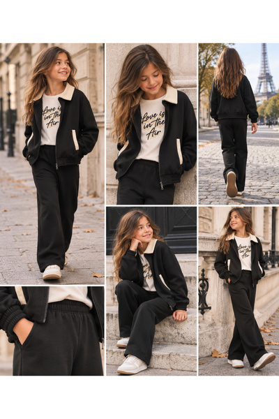 Mayorista Squared & Cubed - Conjunto de niña con chaqueta con cuello de pana + pantalón ancho a juego Mayorista Squared & Cubed - Conjunto de niña con chaqueta con cuello de pana + pantalón ancho a juego