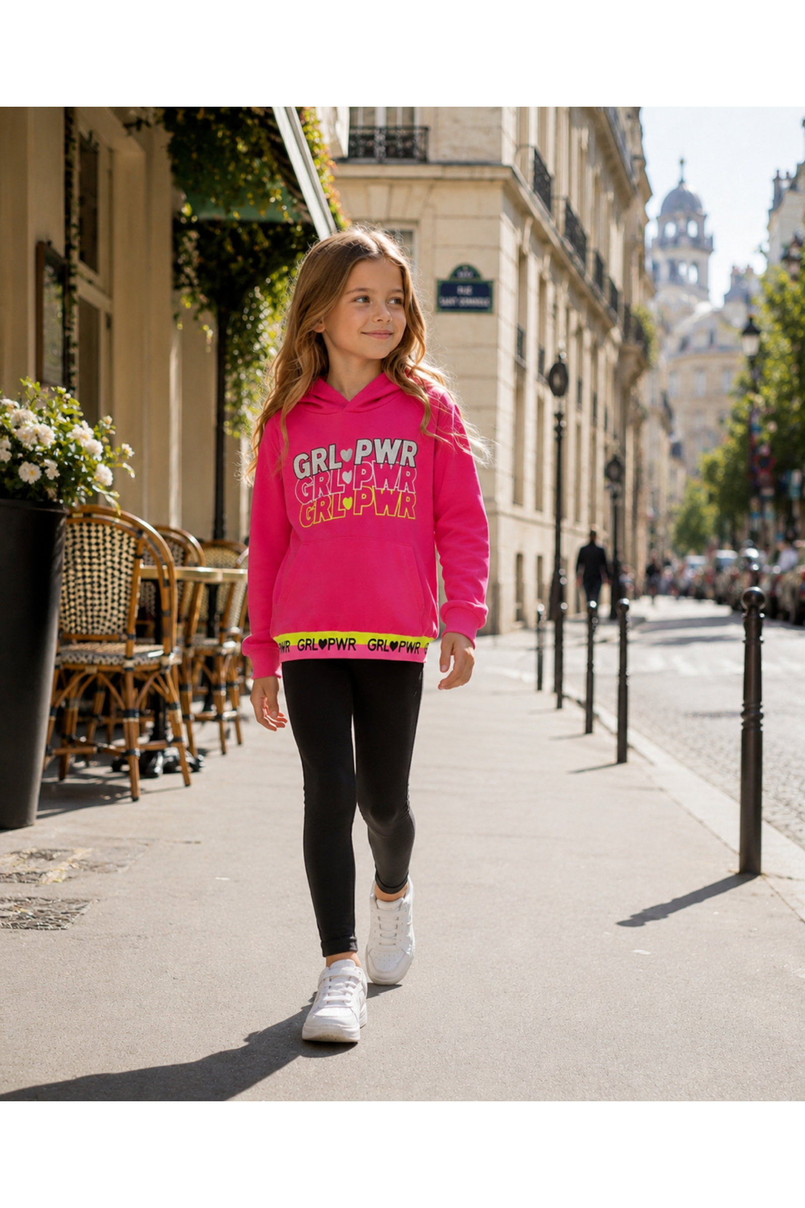 Mayorista Squared & Cubed - Conjunto de chándal para niña con sudadera con capucha estampada Girl Power + leggings negros
