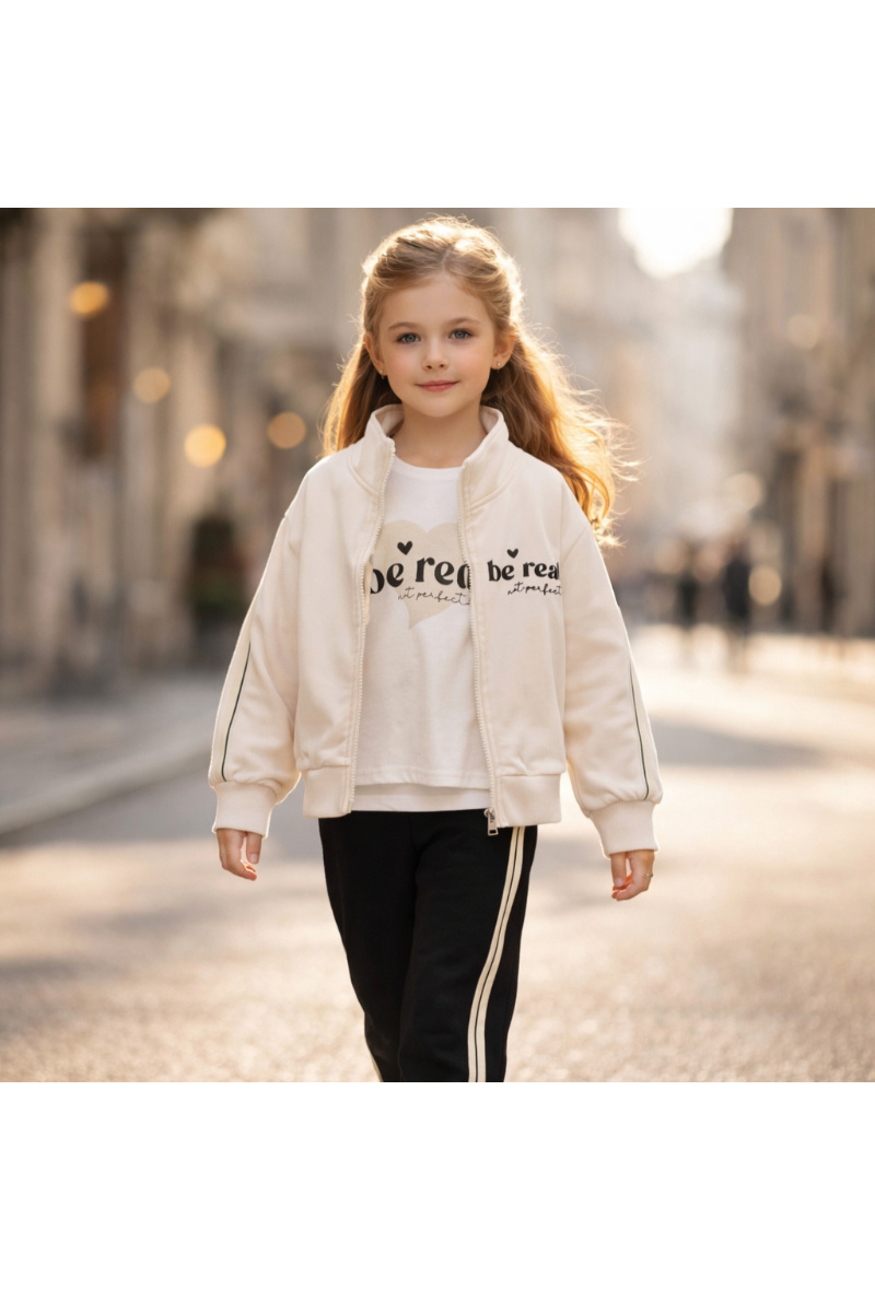 Mayorista Squared & Cubed - Conjunto de chándal de 3 piezas para niña con camiseta de manga larga estampada BE REAL, NOT PERFECT