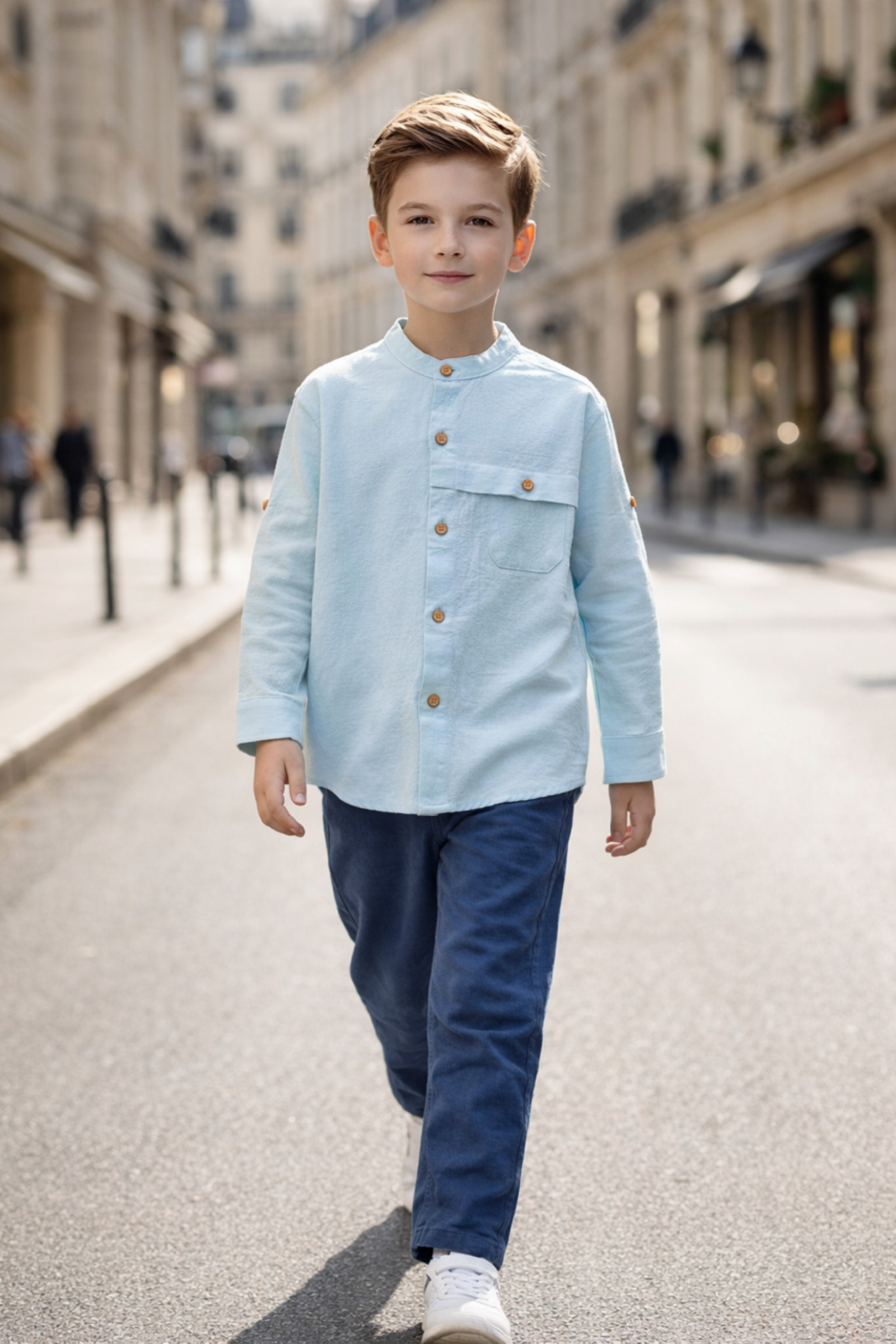 Grossiste Squared & Cubed - Ensemble chemise col mao avec manches relevables par boutons + pantalon en coton