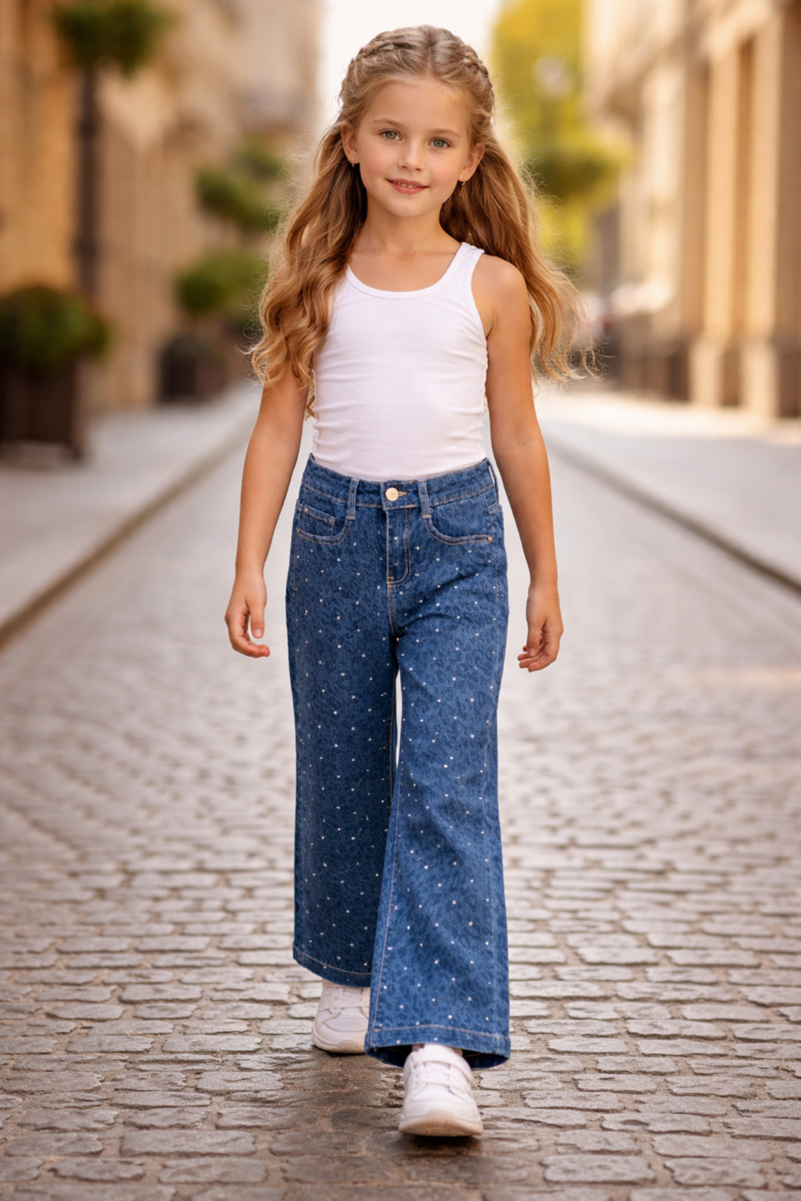 Grossista Squared & Cubed - Jeans larghi da ragazza con stampa leopardata e strass